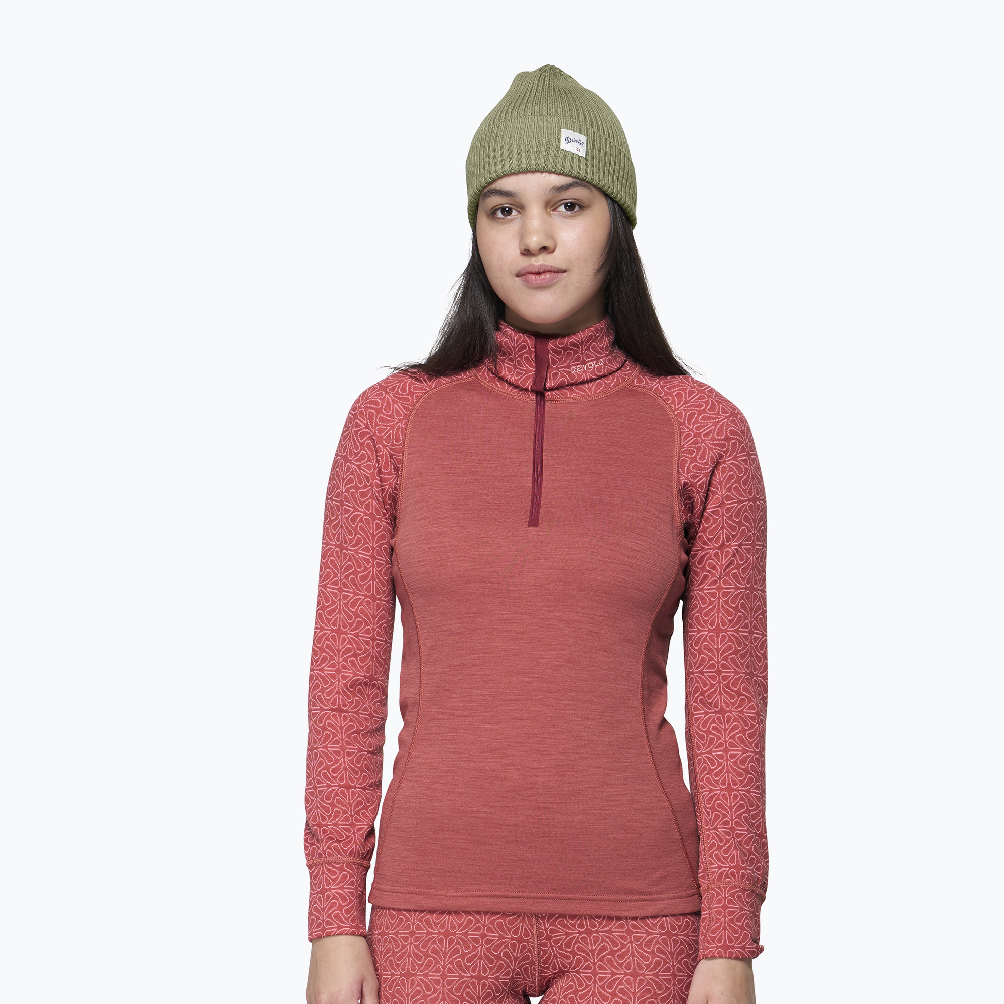 Дамски термоактивен суитшърт Devold Duo Active Merino 205 Zip Neck marsala