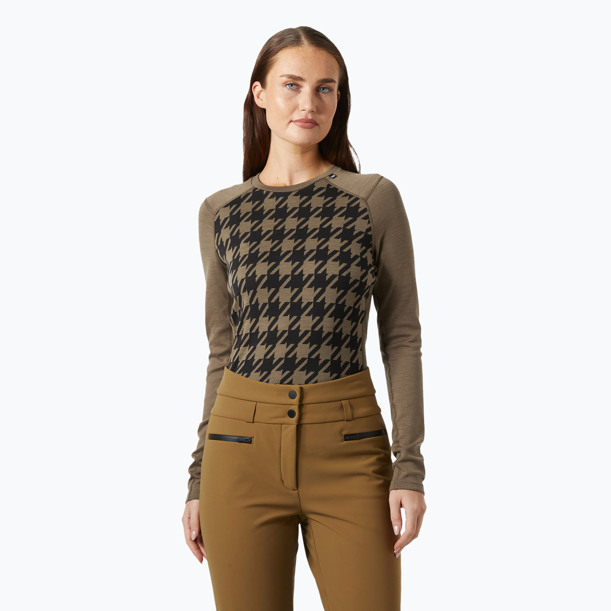Helly Hansen Lifa Merino Midweight Graphic Crew дамски термобельо с дълъг ръкав sepia houndstooth aop