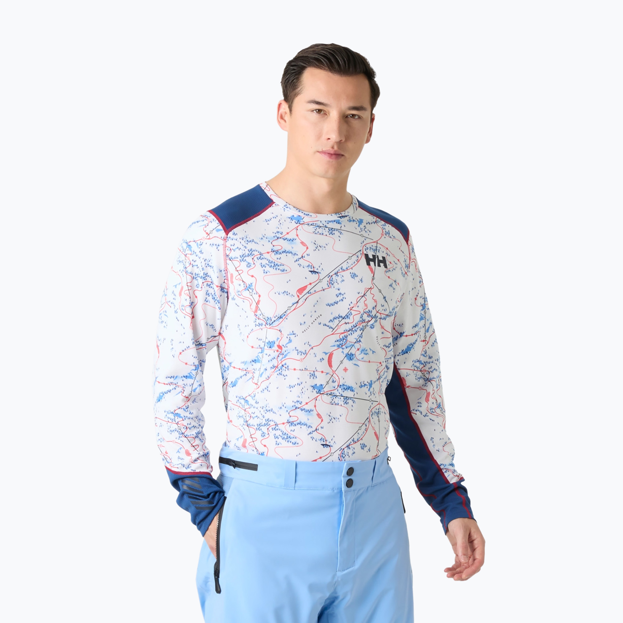 Мъжки термоактивен суитшърт Helly Hansen Lifa Active white slope map aop