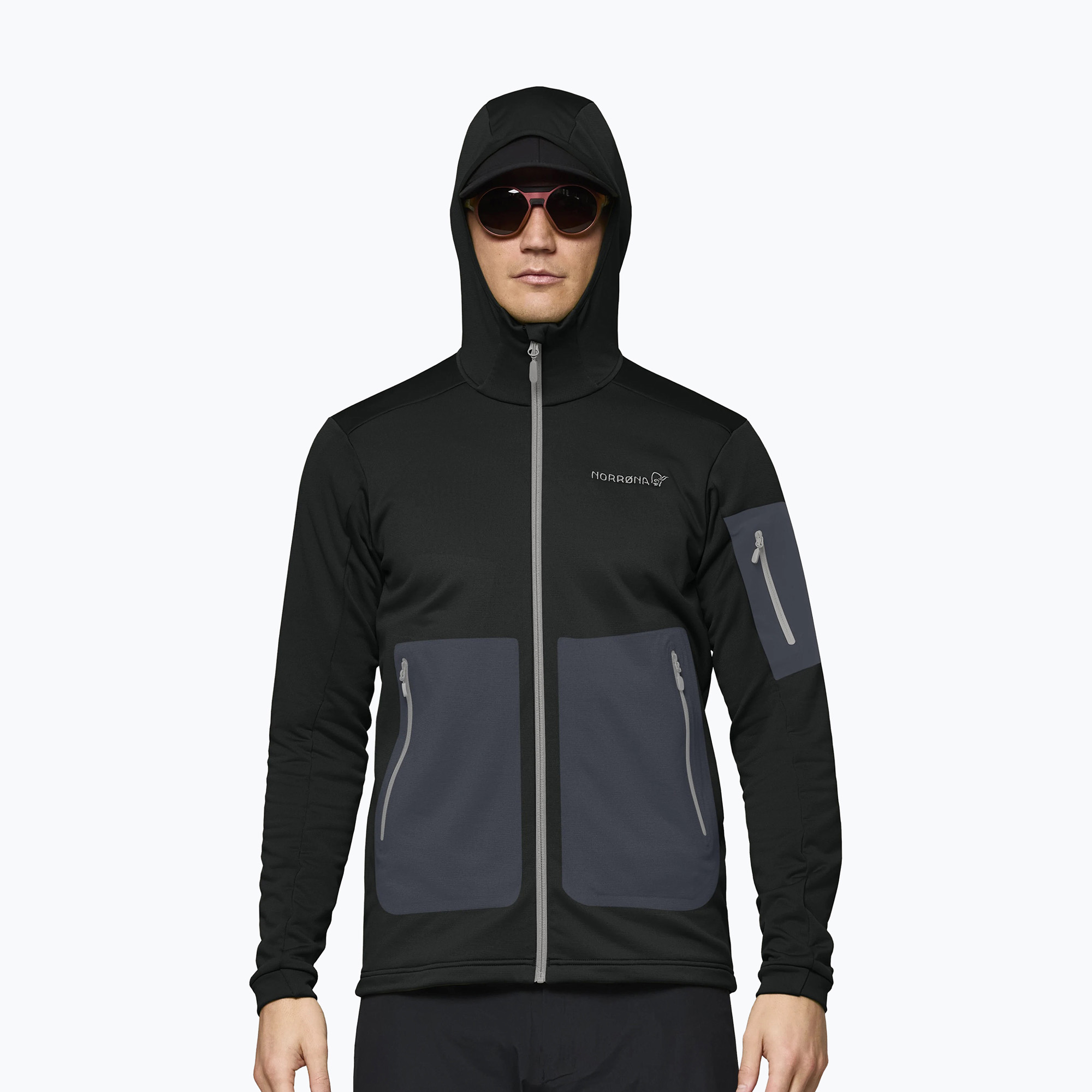 Мъжки суитшърт за трекинг NORRONA Falketind Warm2 Stretch Hood caviar black