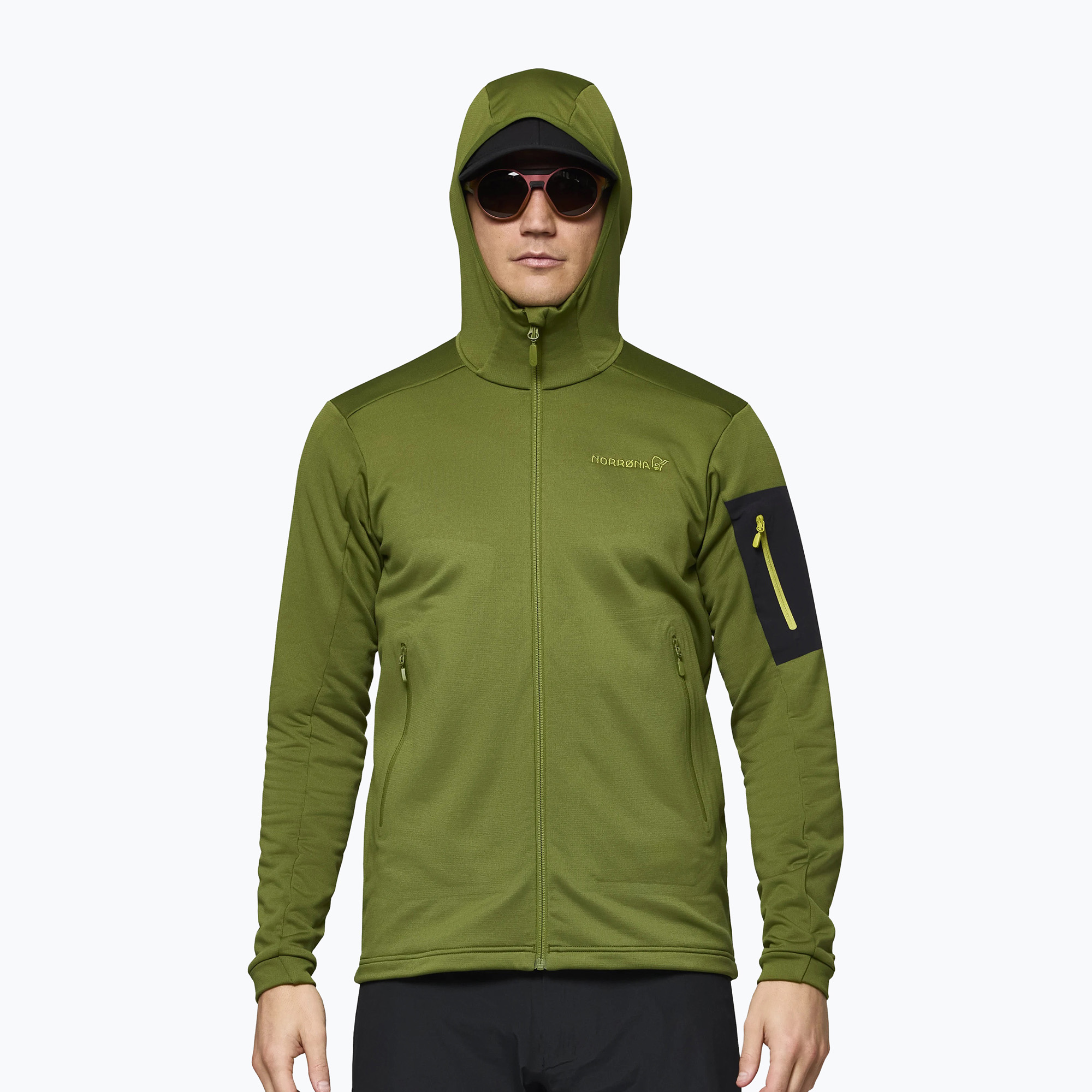 Мъжки суитшърт за трекинг NORRONA Falketind Warm2 Stretch Hood pesto