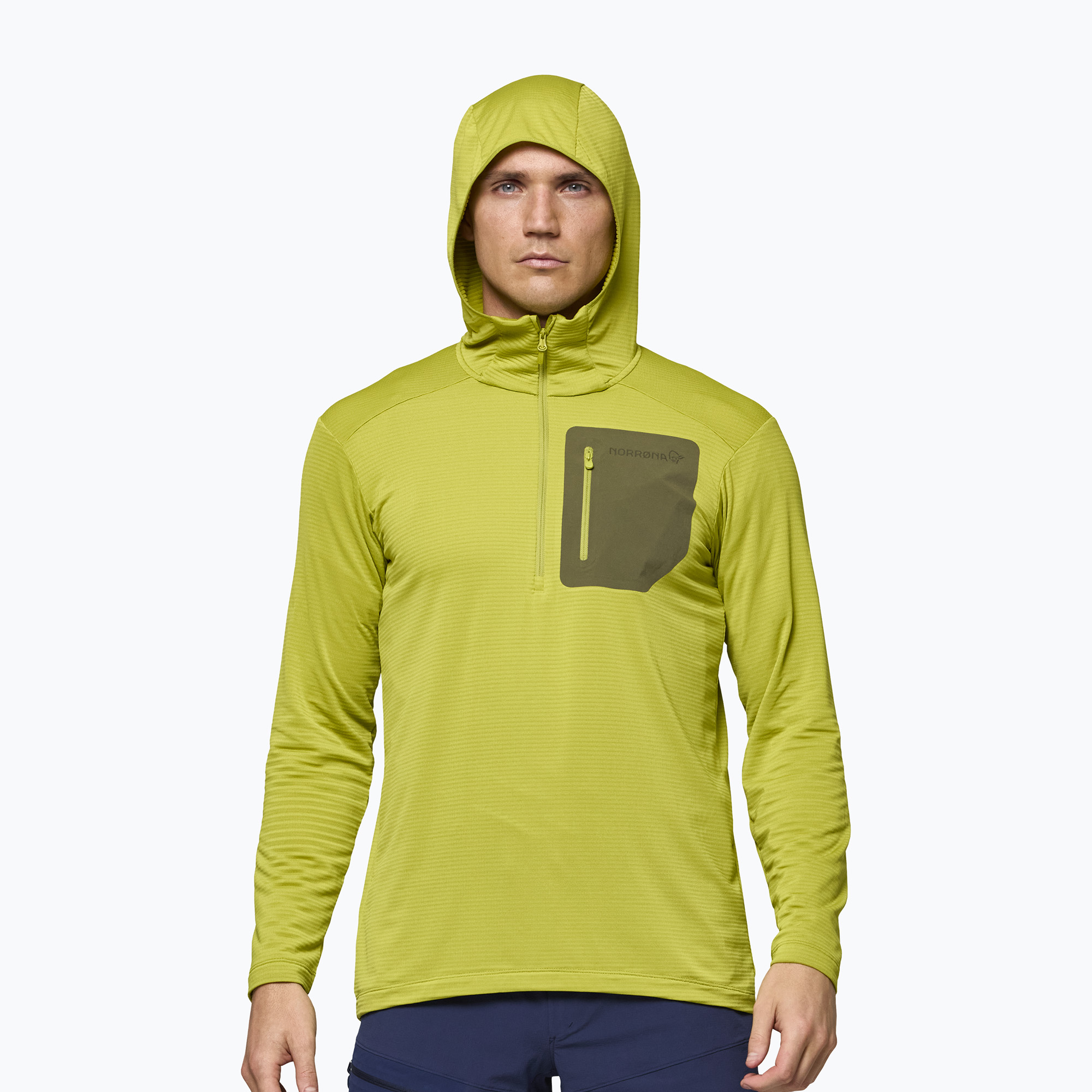 Мъжки суитшърт за трекинг NORRONA Falketind Warm1 Hood golden lime/olive night
