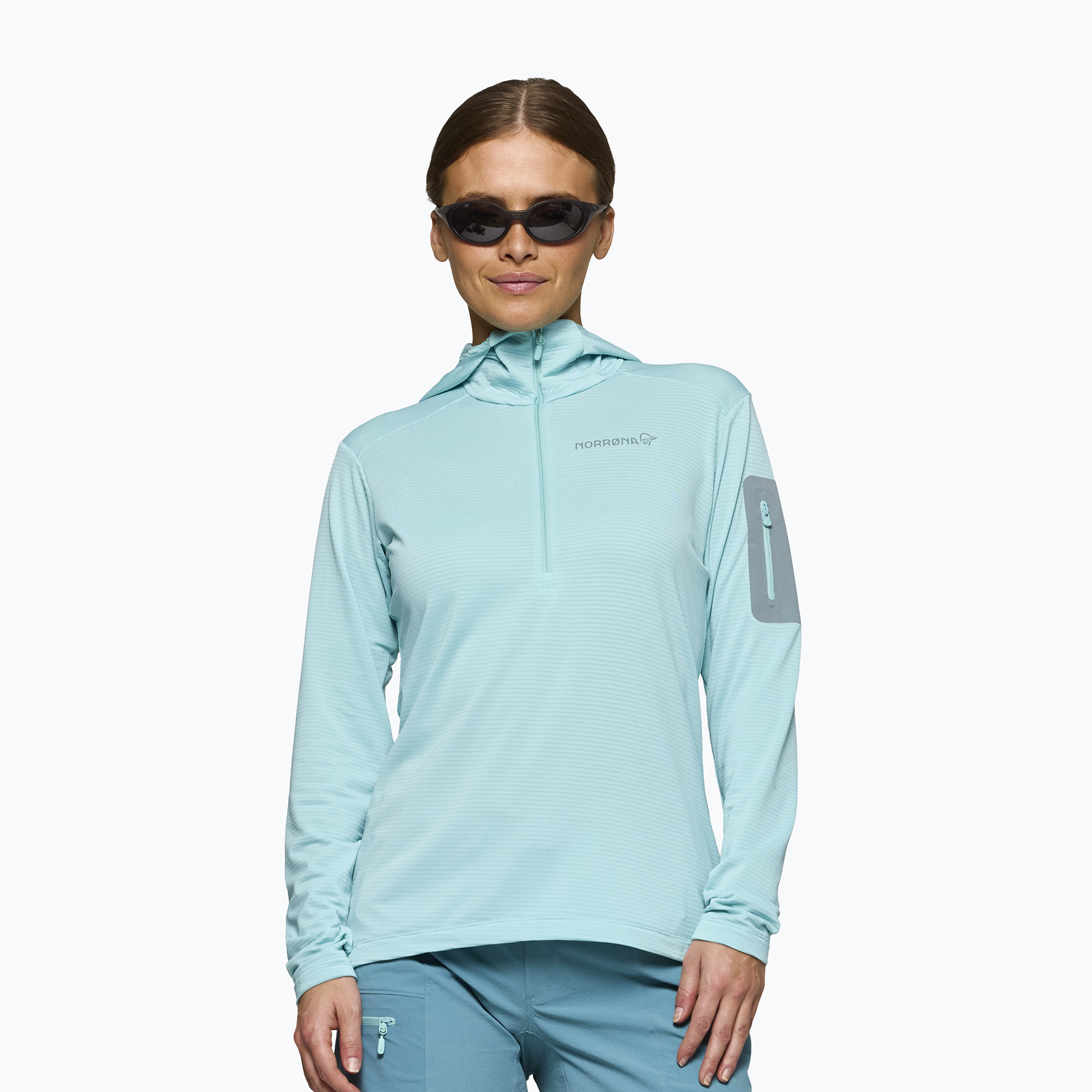 Дамски суитшърт за трекинг NORRONA Falketind Warm1 Hood aqua haze/trooper