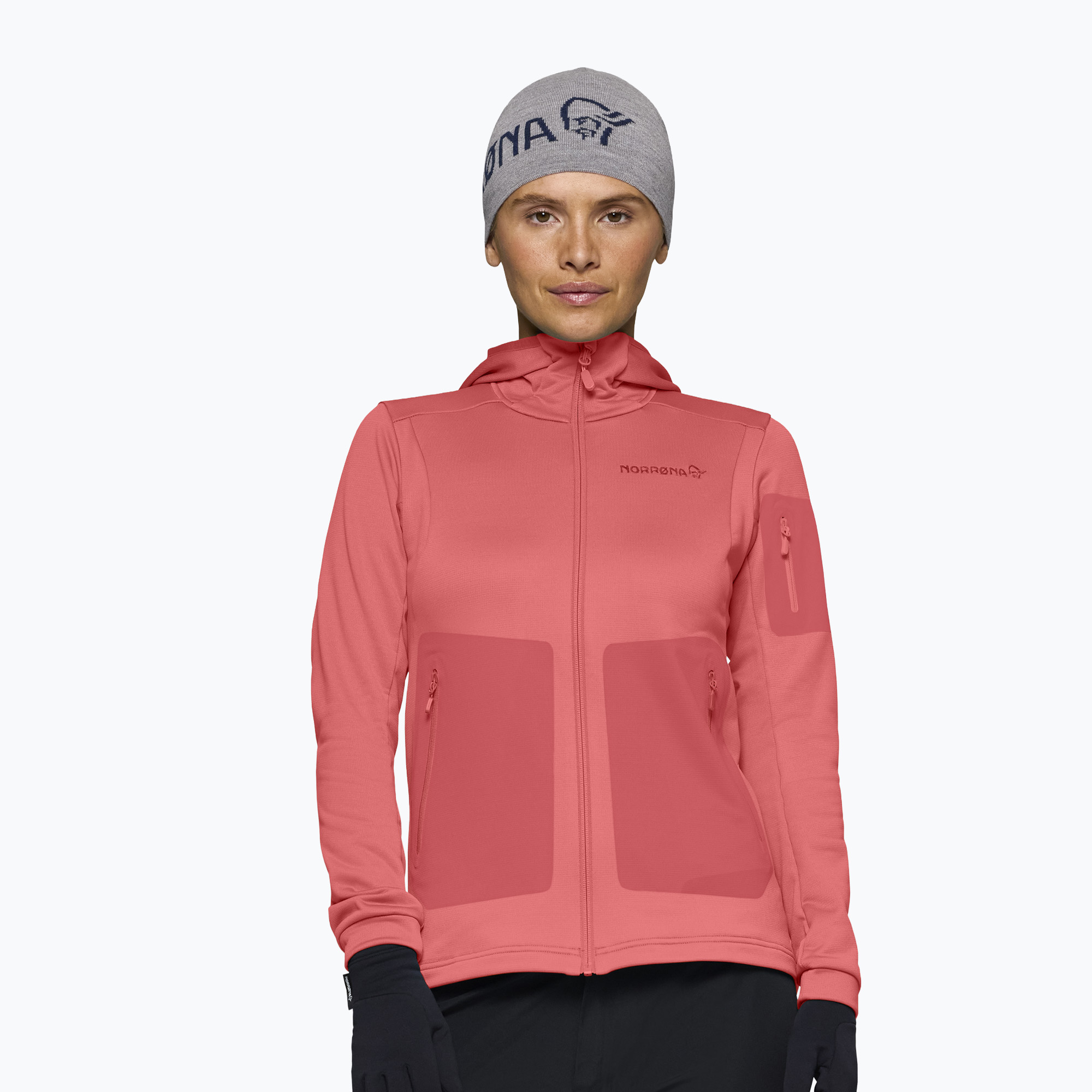 Dámska trekingová mikina NORRONA Falketind Warm2 Stretch Hood deep sea coral/baked apple