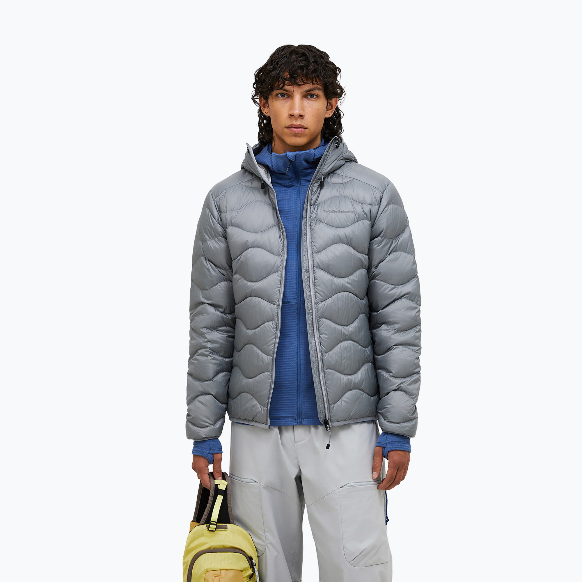 Geacă cu puf pentru bărbați Peak Performance Helium Down Hood lt grey/antarctica