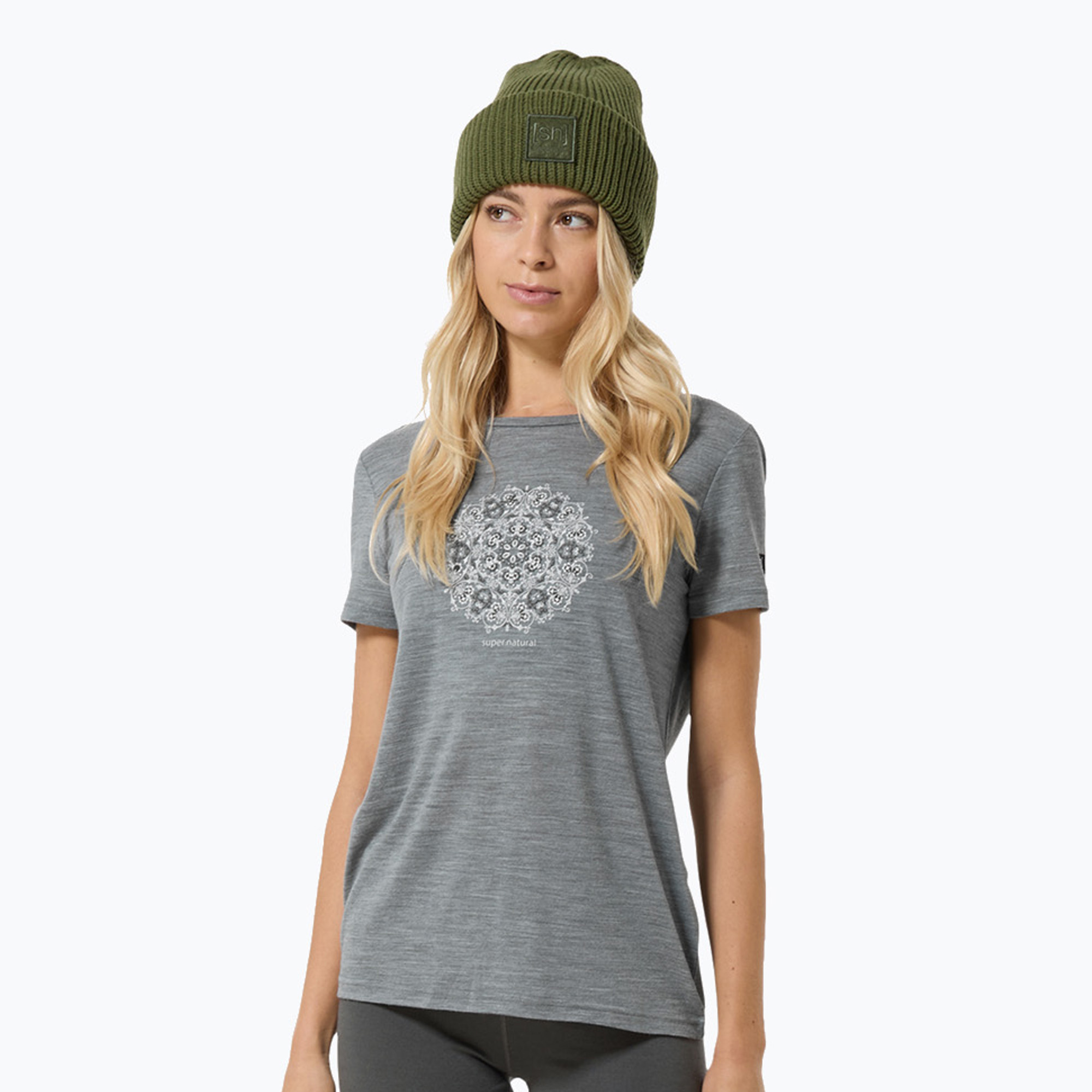 Koszulka damska super.natural Ornament Tee cashmere grey melange/leaf melange/white stone 