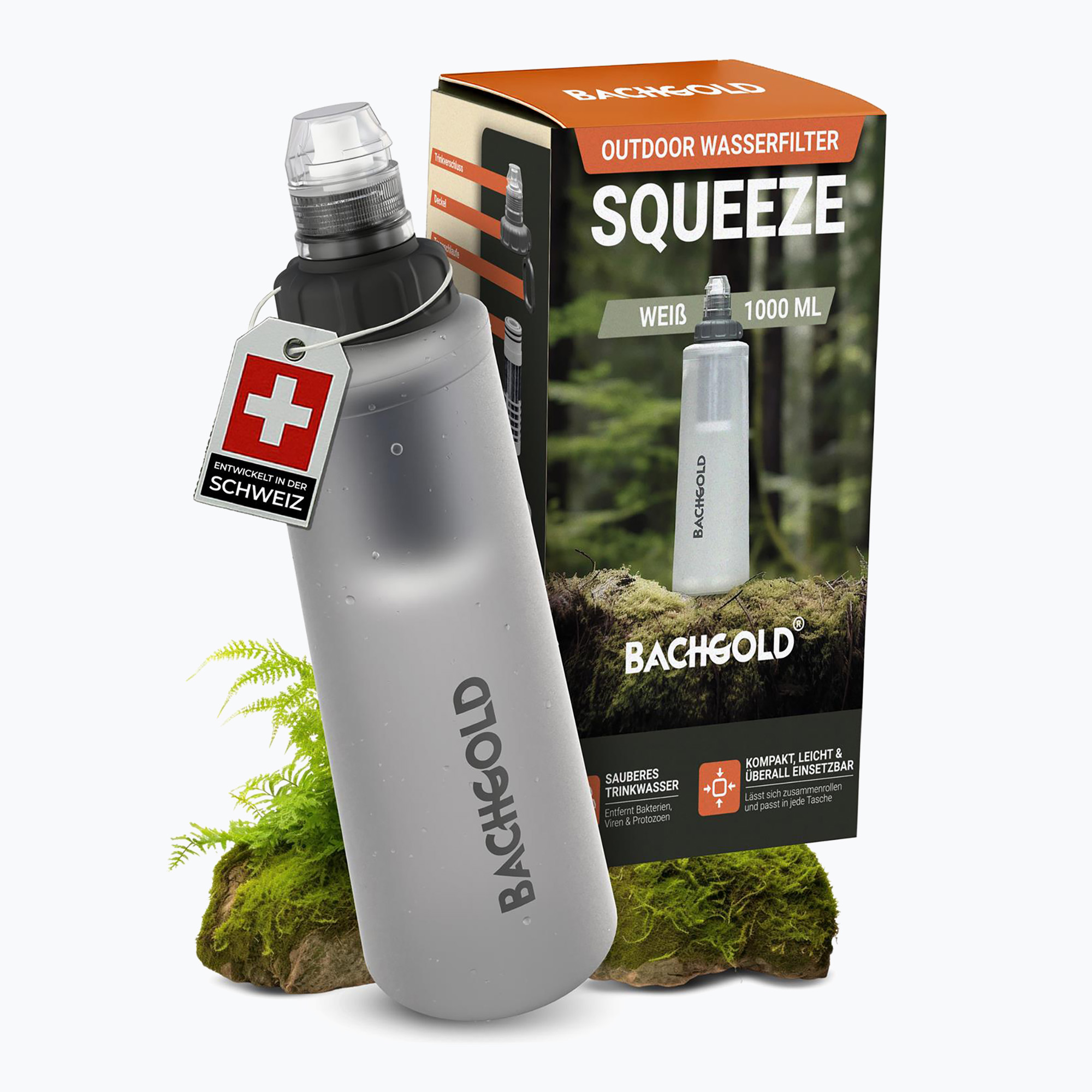 Turistická fľaša s filtrom Bachgold Squeee 1000 ml white
