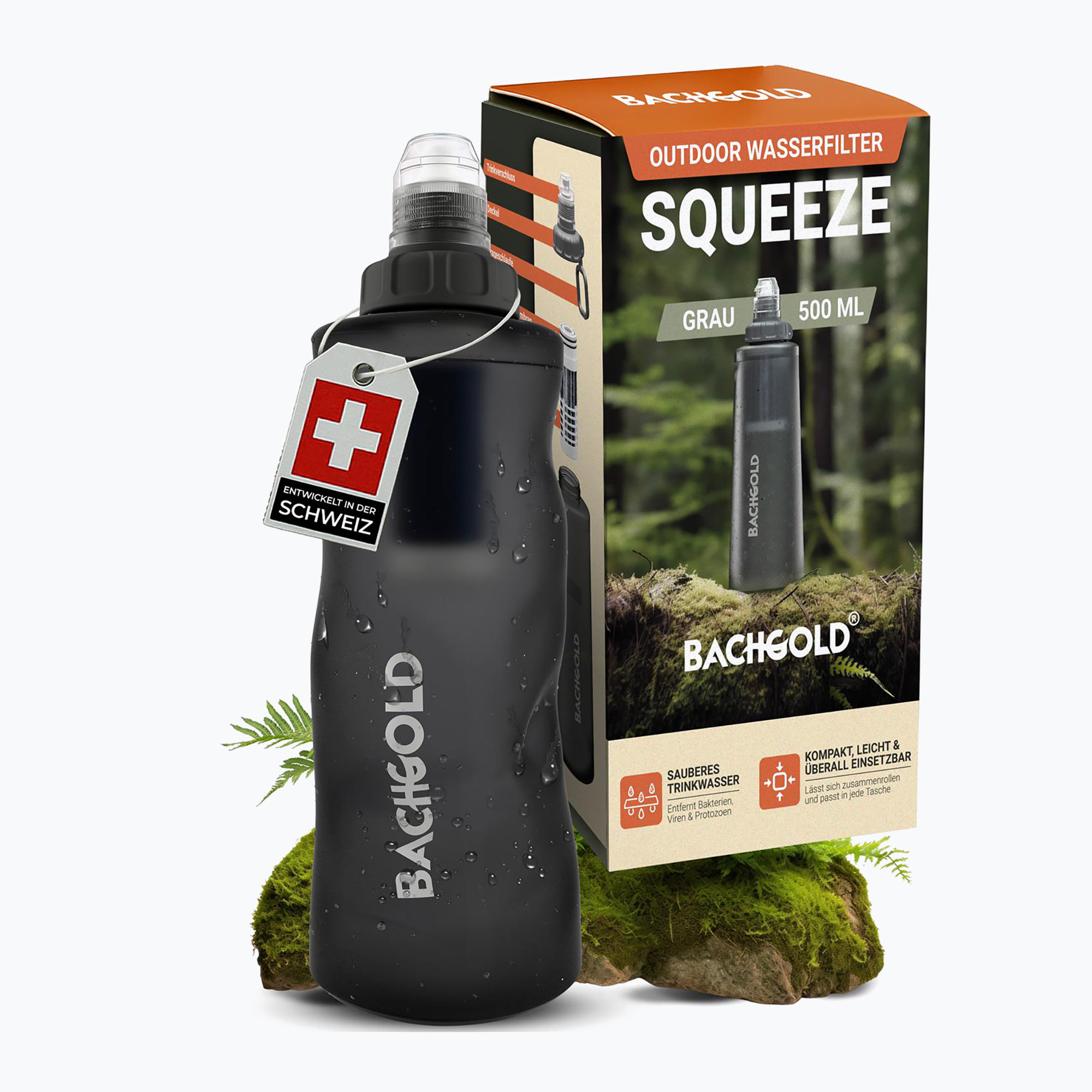 Туристическа бутилка с филтър Bachgold Squeee 500 ml grey