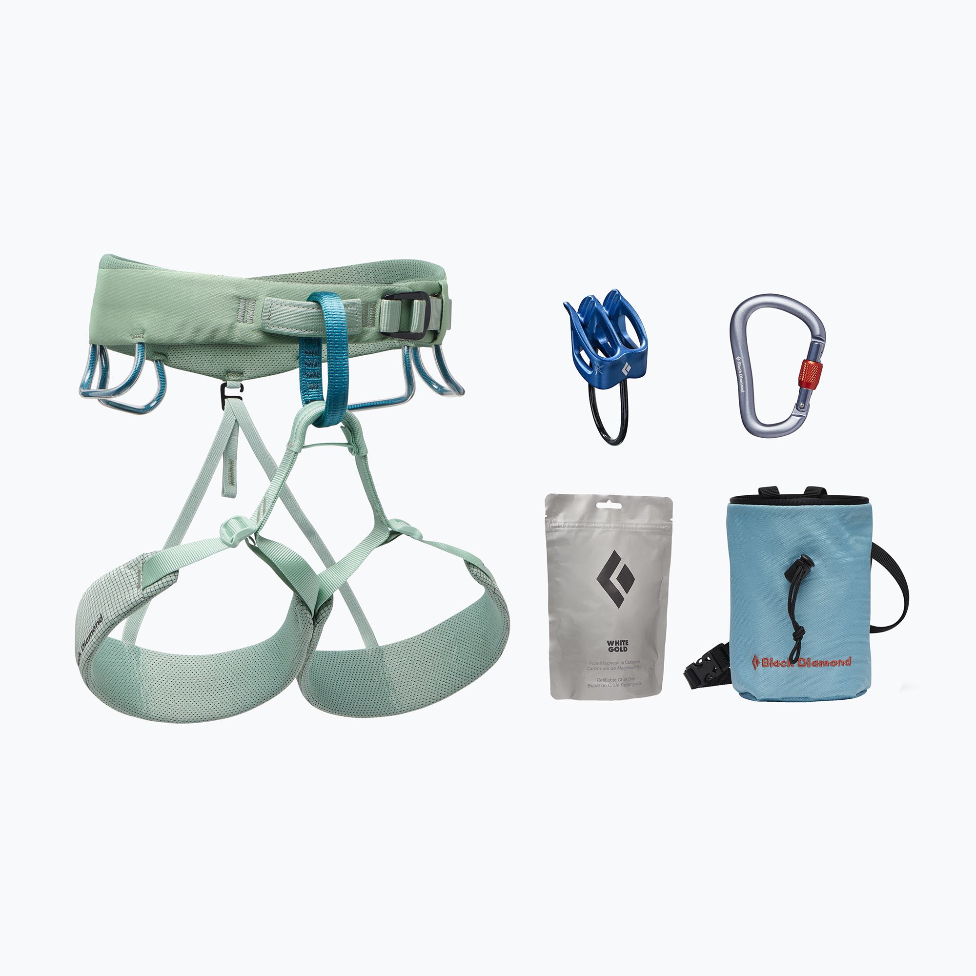 Zestaw wspinaczkowy z uprzężą damski Black Diamond Momentum Harness Package pastel green 