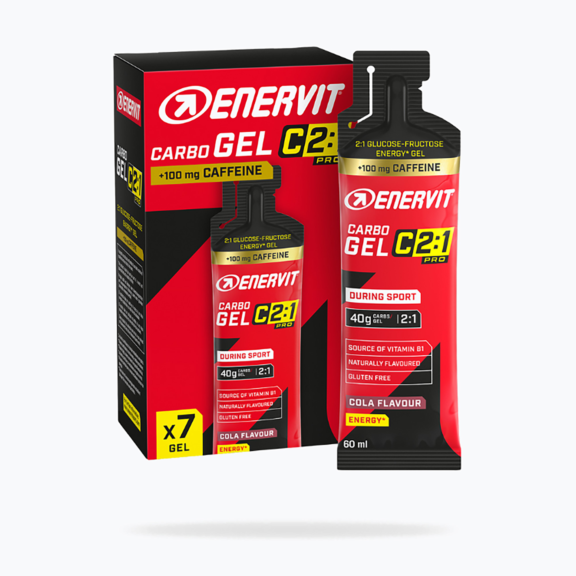 Set de geluri energetice Enervit Carbo Gel C2: 1Pro 7 pcs x 60 ml cola with caffeine
