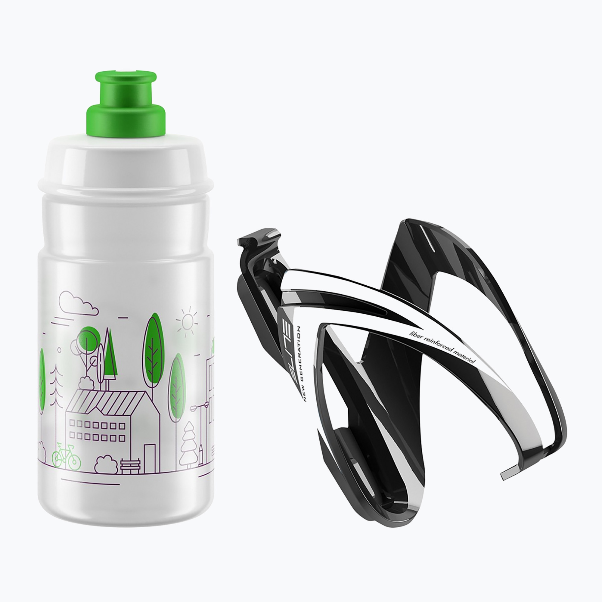 Elite CEO Jet bike kit basket + bidon 350ml black glossy/white graphics/clear/logo green