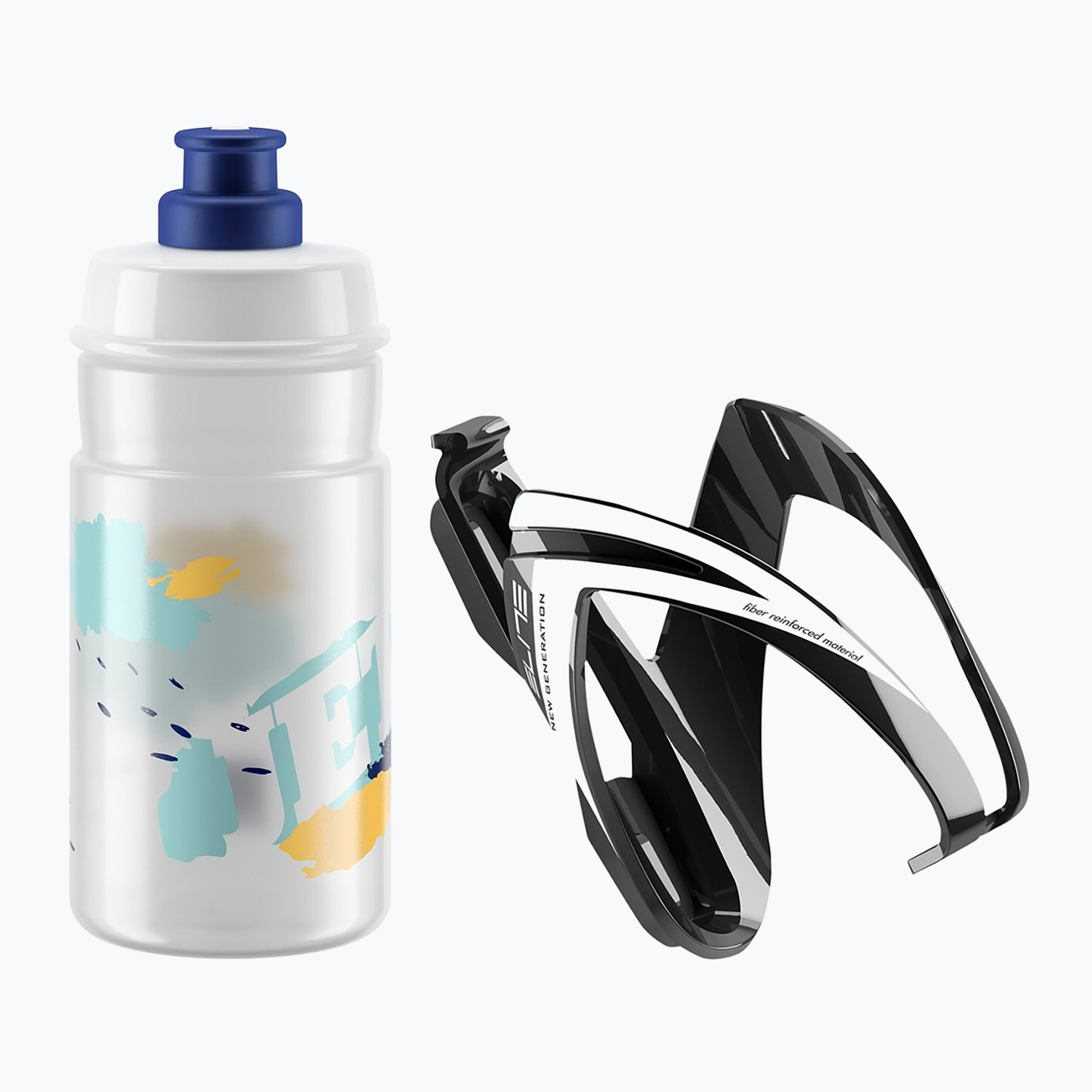 Elite CEO Jet bike kit basket + bidon 350ml black glossy/white graphics/clear/logo blue