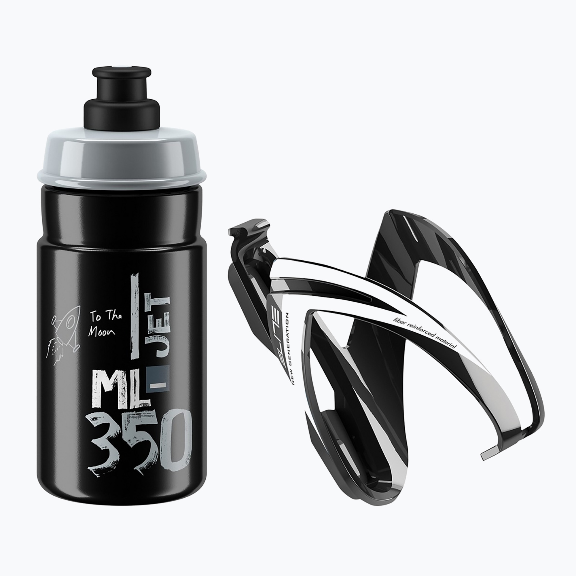 Elite CEO Jet комплект за велосипед кошница   бидон 350ml черно гланцово/черно/лого сиво