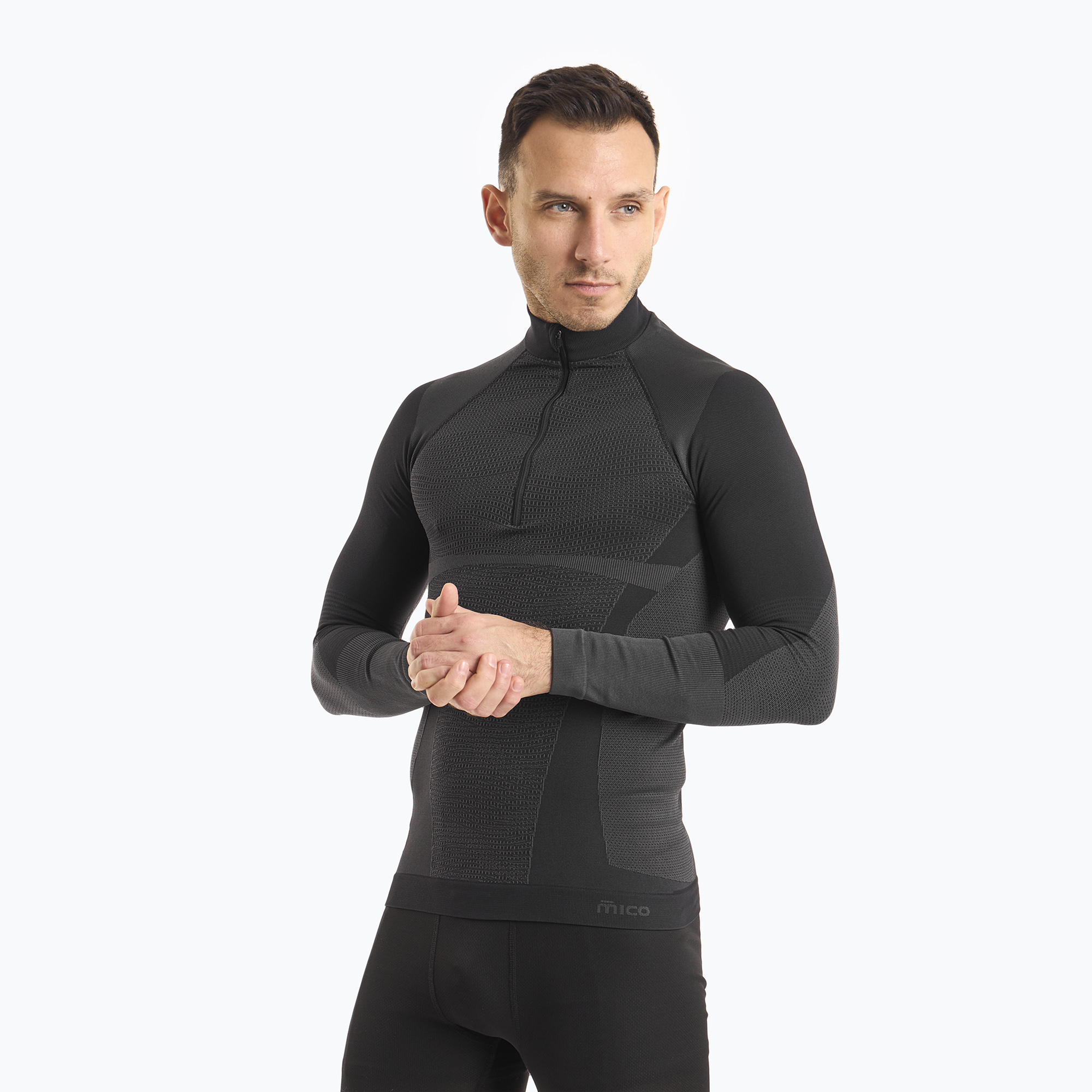 Men's Mico Warm Control Zip Neck thermal T-shirt black IN01852 (I)
