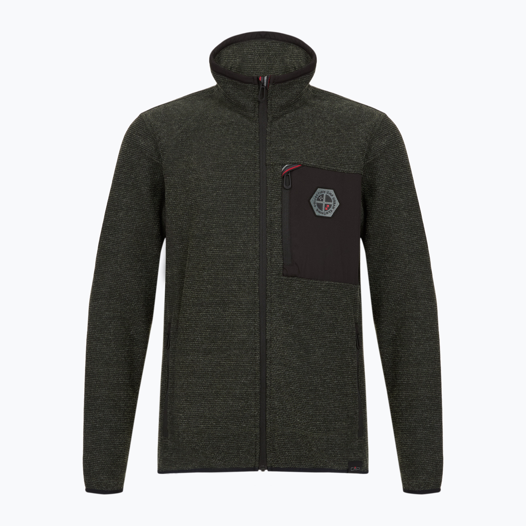 Bluza polarowa męska CMP 35H3907 Melange Knitted forest melange/nero/ferrari 