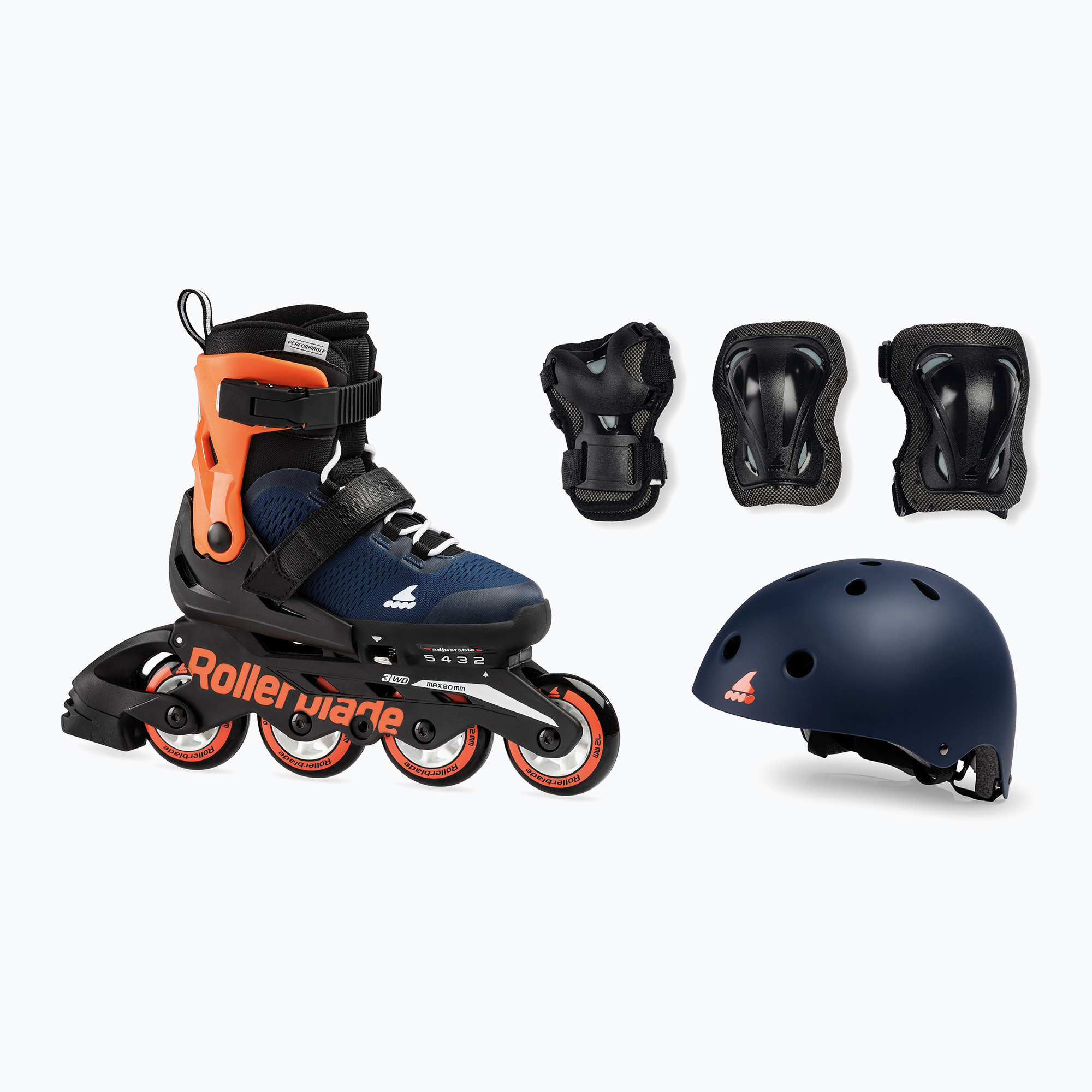 Rolki dziecięce z kaskiem i ochraniaczami Rollerblade Microblade Cube Jr midnight blue/warm orange 