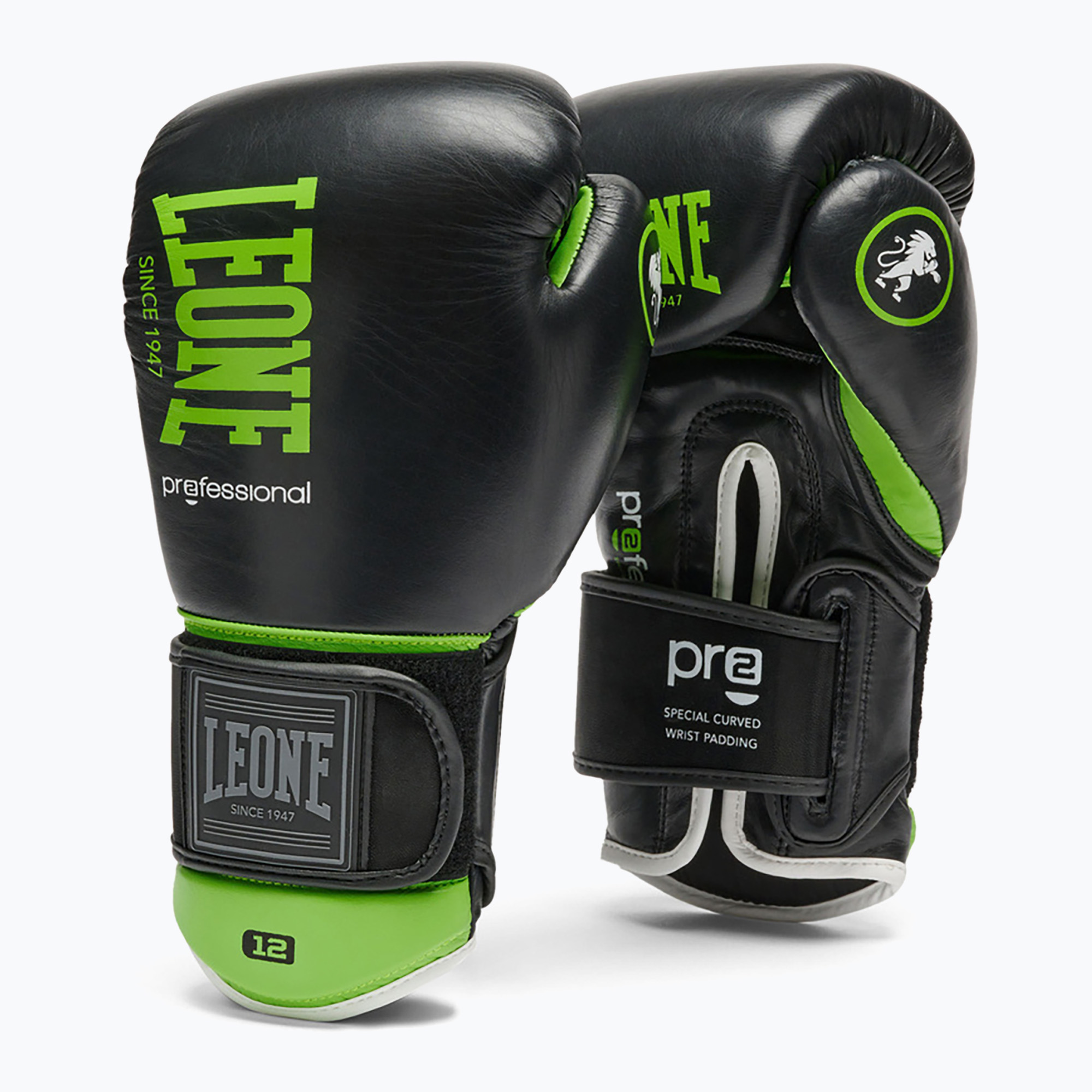 Guantoni da boxe LEONE 1947 Il Tecnico N3 nero/verde (12 oz) (1947 Professional 2 GN115)