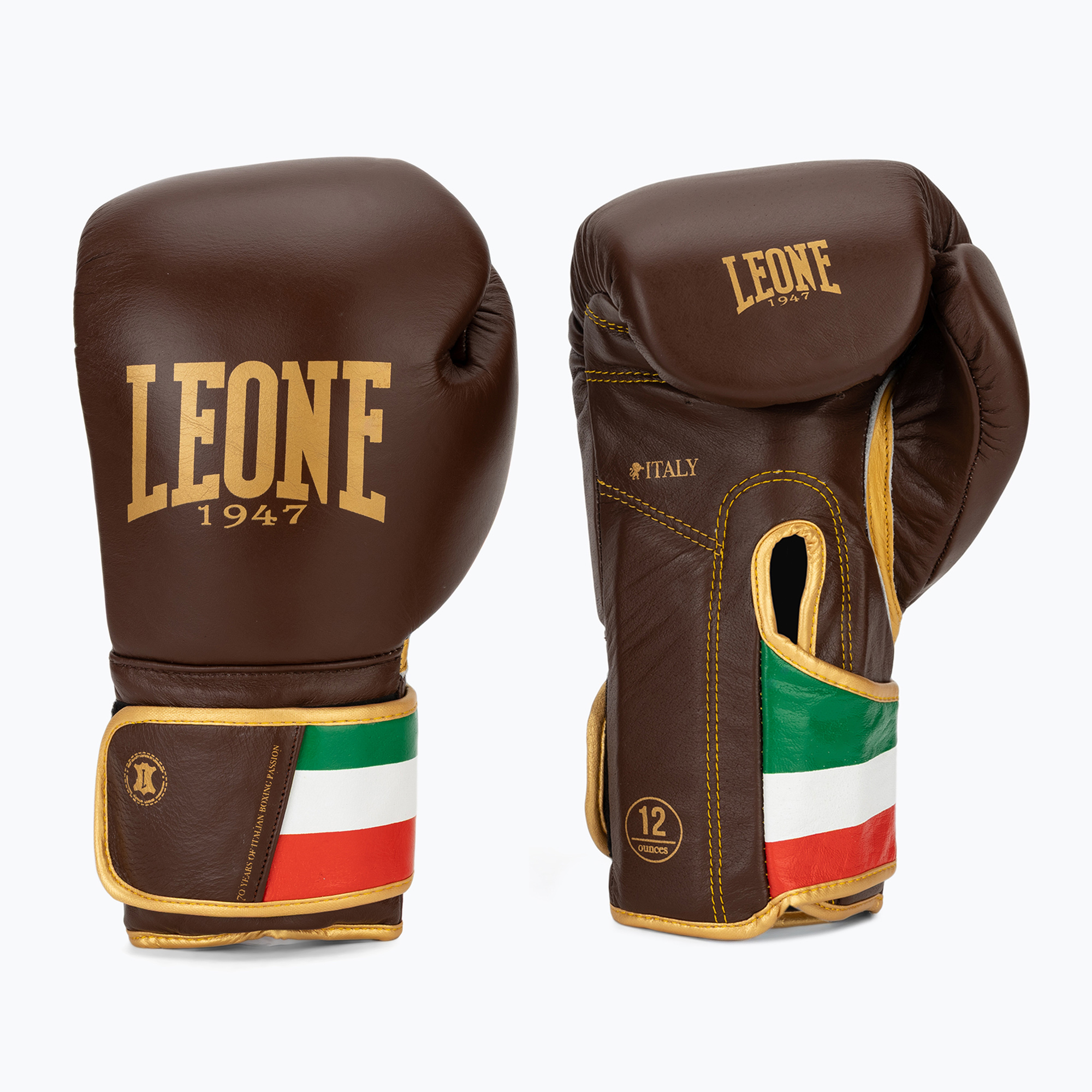 Boxerské rukavice LEONE 1947 Italy '47 black/white/brown