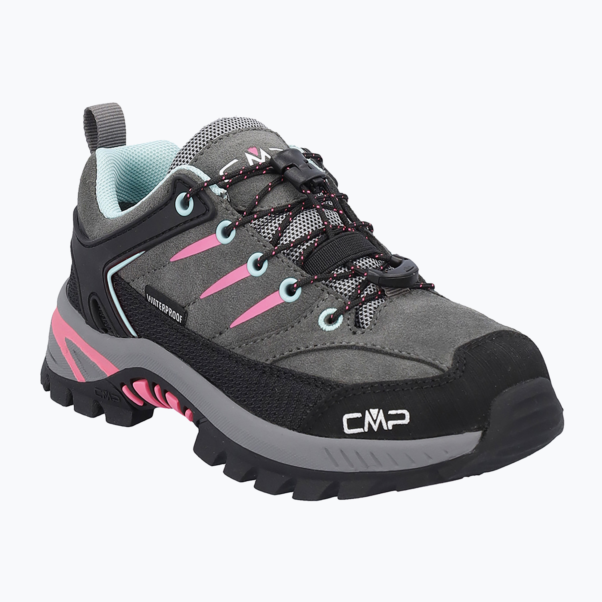 Detské turistické topánky CMP Rigel 2.0 Low Waterproof grey/acquarius/pink fluo