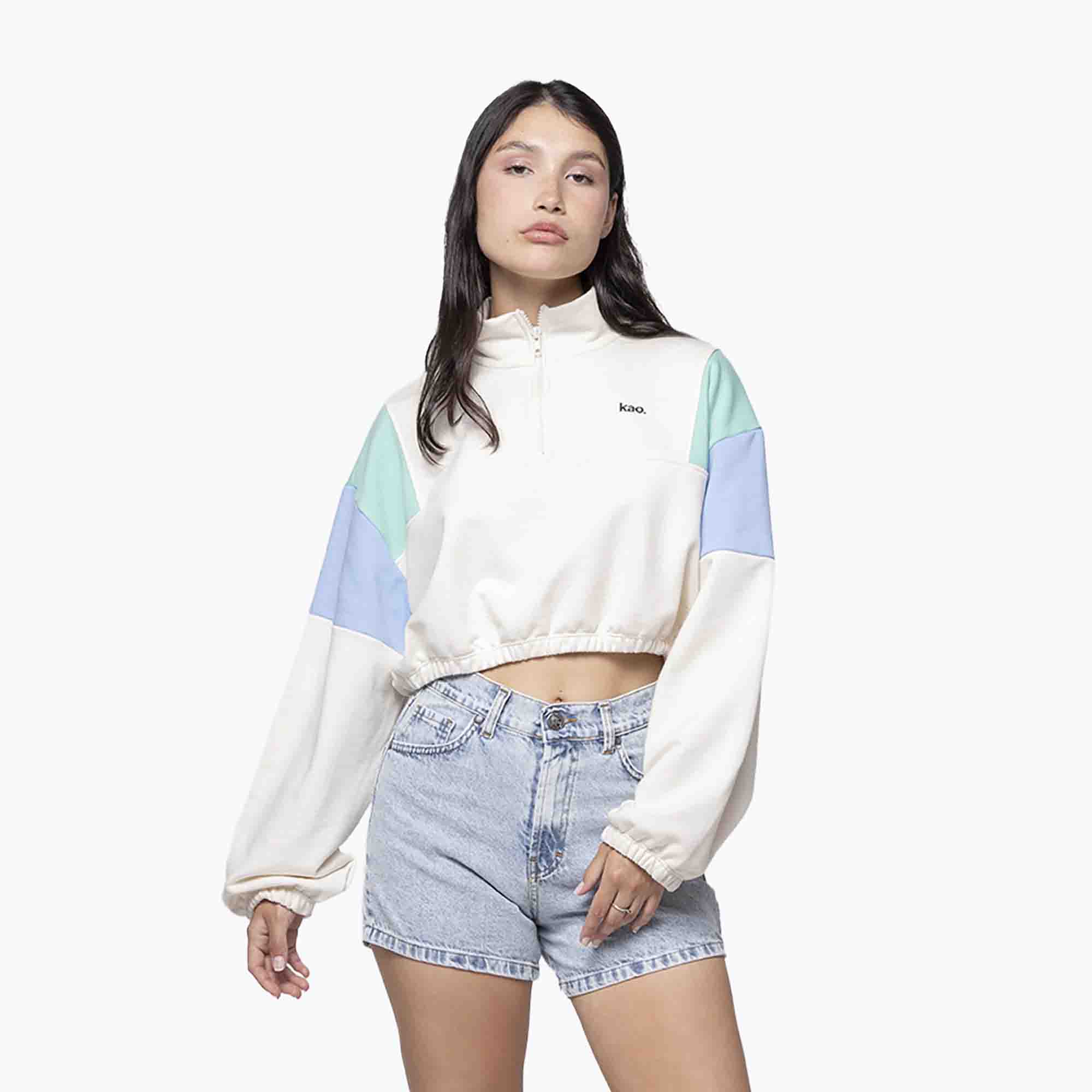 Bluza damska Kaotiko Anette ivory/sea green/niagara 