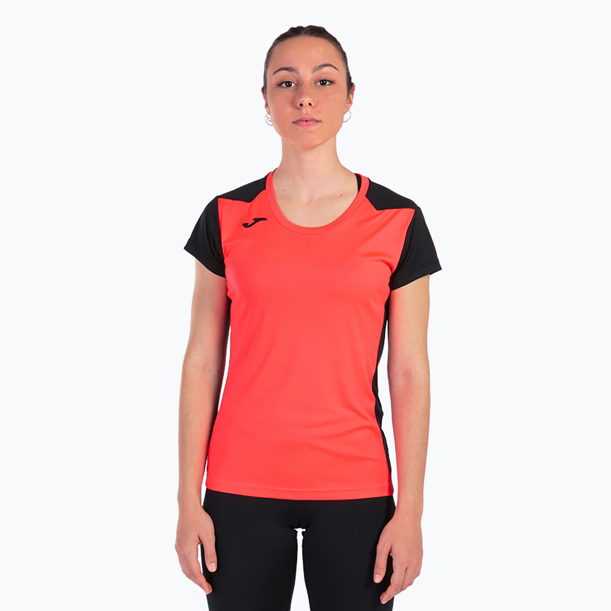 Дамска тениска за бягане Joma Record II fluor coral/black