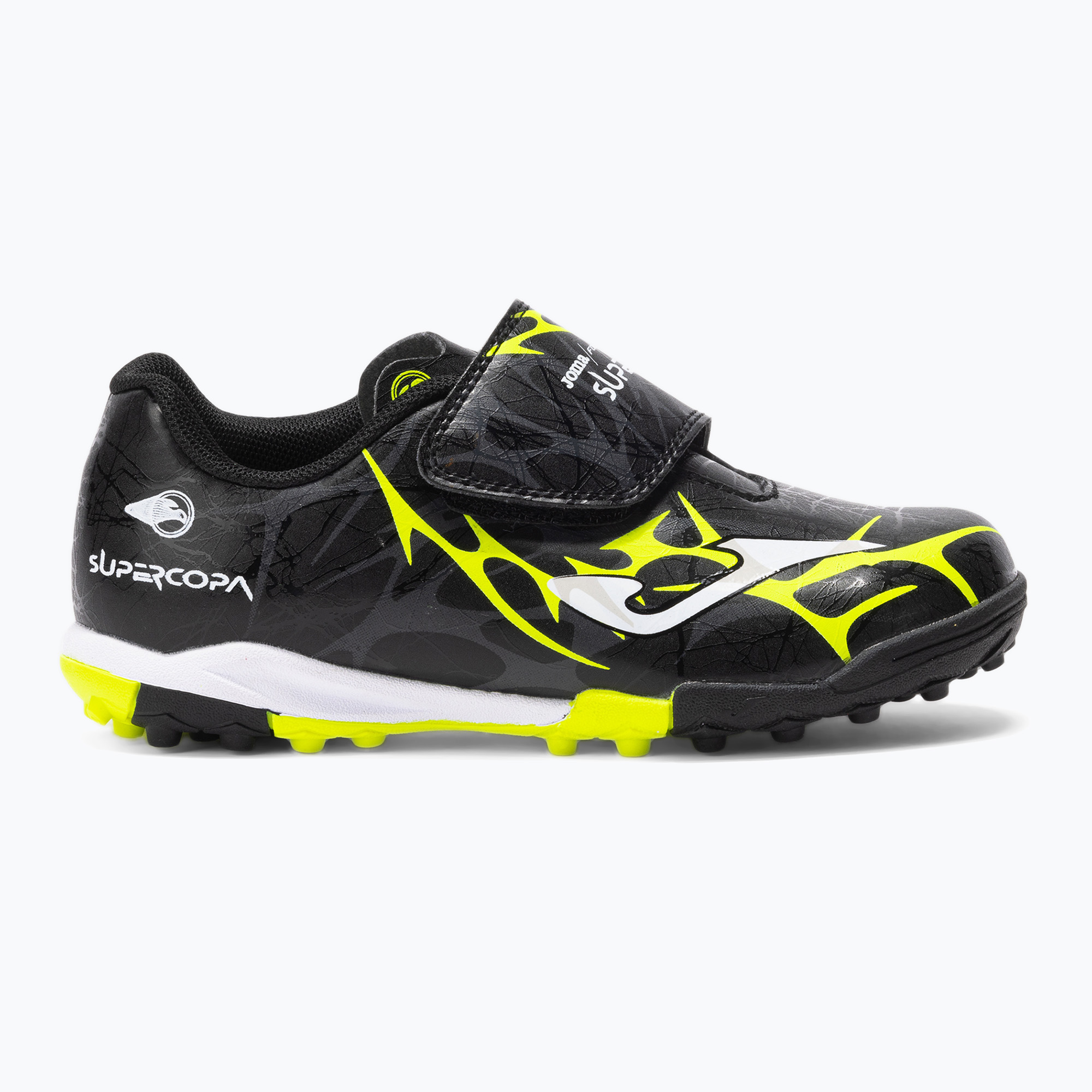 Încălțăminte de fotbal pentru copii Joma Super Copa Jr TF black / fluor yellow (Super Copa Jr TF SCJW2501TFV)