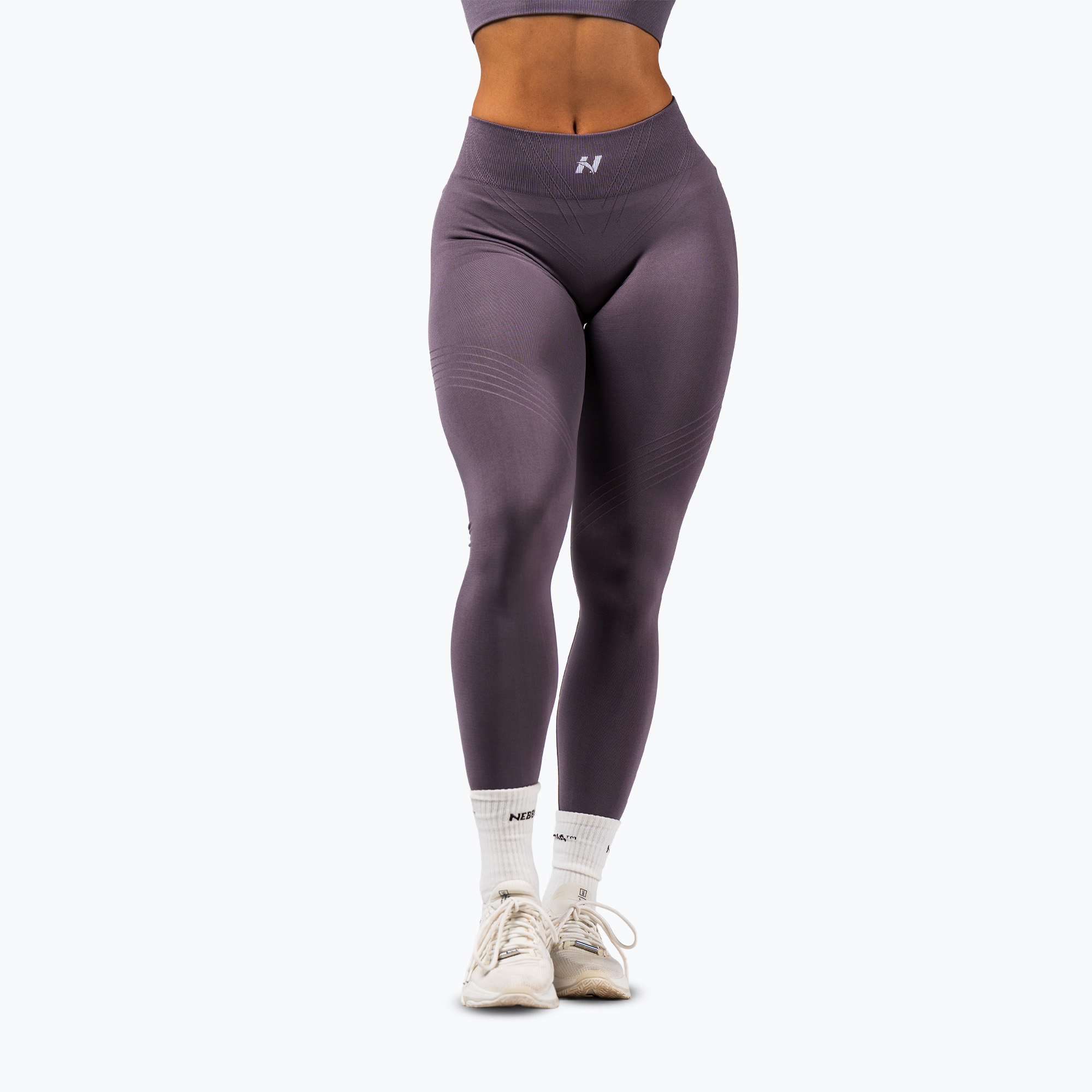 Legginsy treningowe damskie NEBBIA Flow Seamless Maximum Push-Up dark grey 