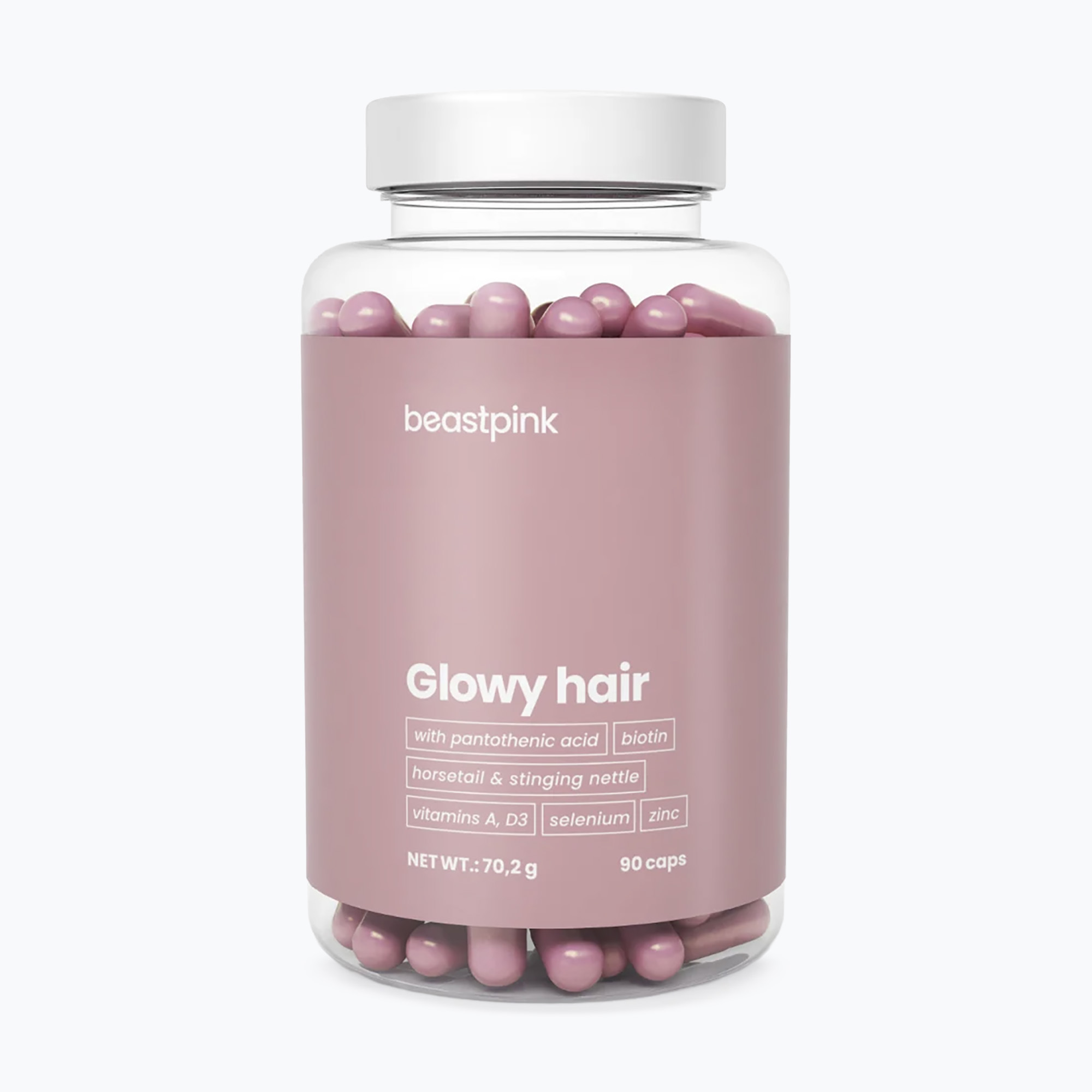 Kiegészítő GymBeam Glowy Hair - BeastPink 90 capsules (Glowy Hair - BeastPink 62836)