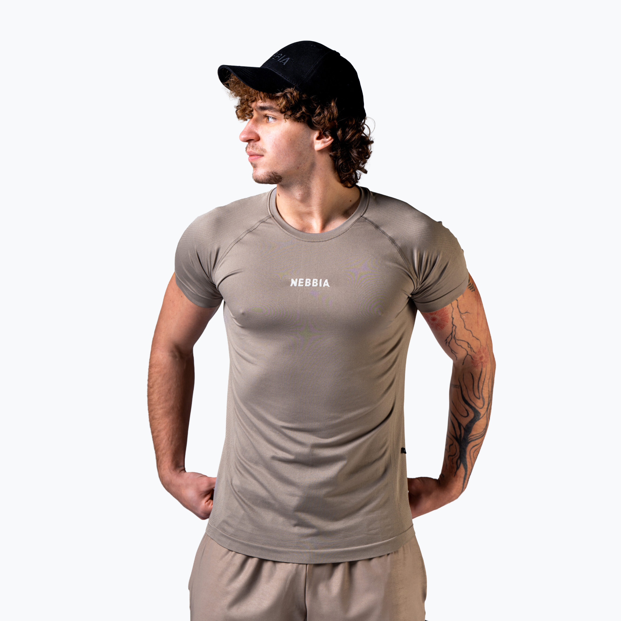 Koszulka treningowa męska NEBBIA Power light brown ash