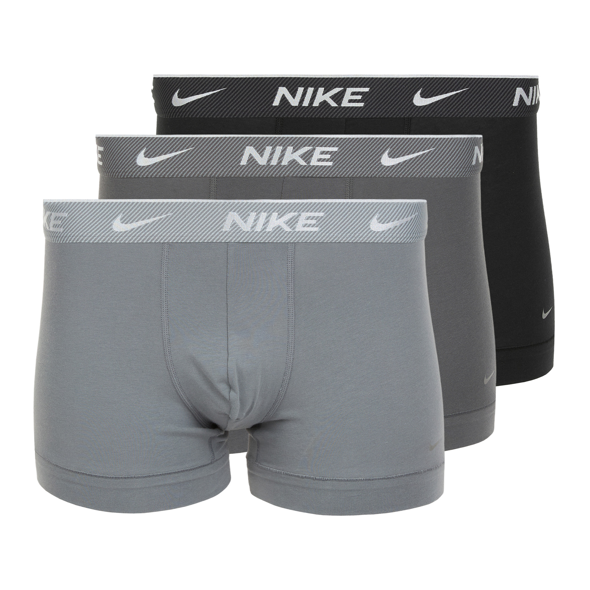 Bokserki męskie Nike Everyday Cotton Stretch Trunk 3 pary black/iron gry/cool grey high shine textured wb 