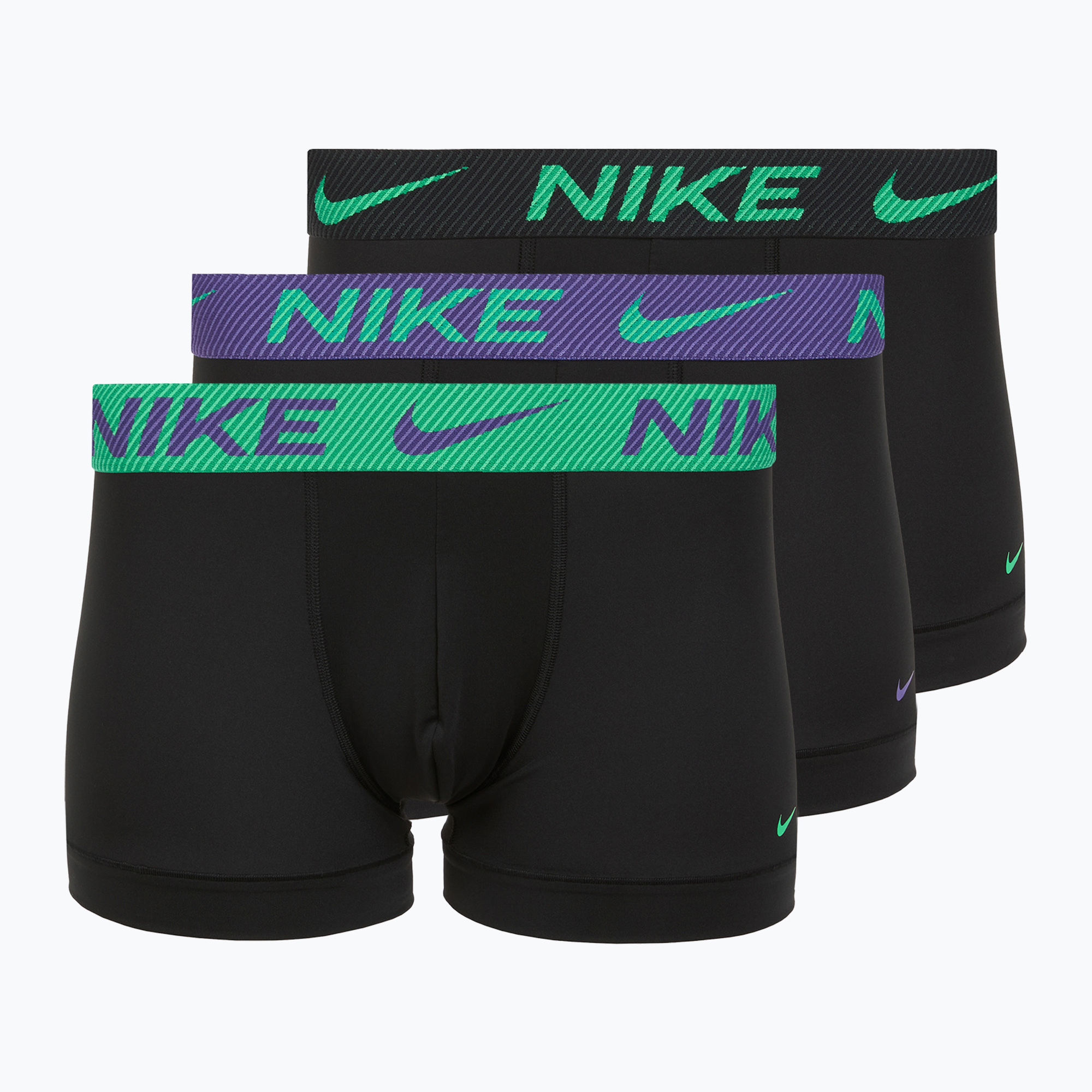 Bokserki męskie Nike Dri-Fit Essential Micro Trunk 3 pary black green shock/wild violet/black text wb