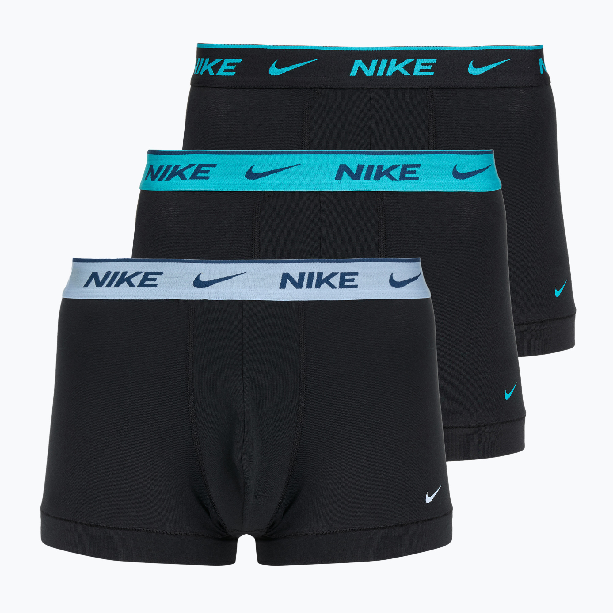 Pánske boxerky Nike Everyday Cotton Stretch Trunk 3 pary black light amry blue/dusty cactus/black waistband (Everyday Cotton Stretch Trunk KE1008-EXS)