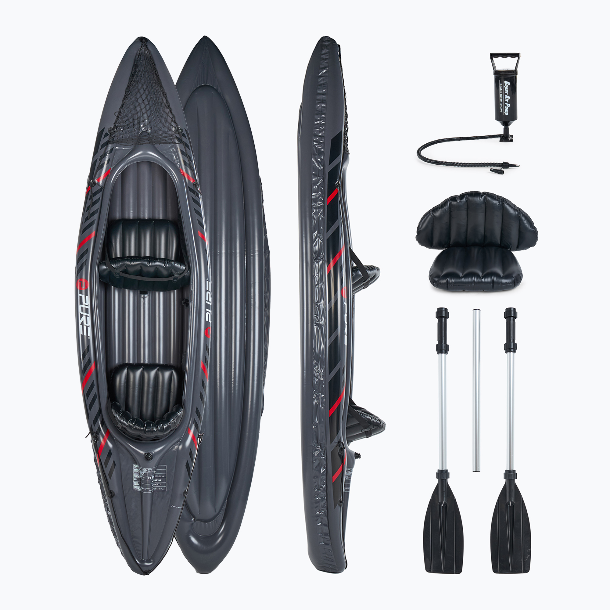 Pure4Fun XPRO Kayak 3.0 надуваем каяк за 2 човека с високо налягане, сив P4F150130