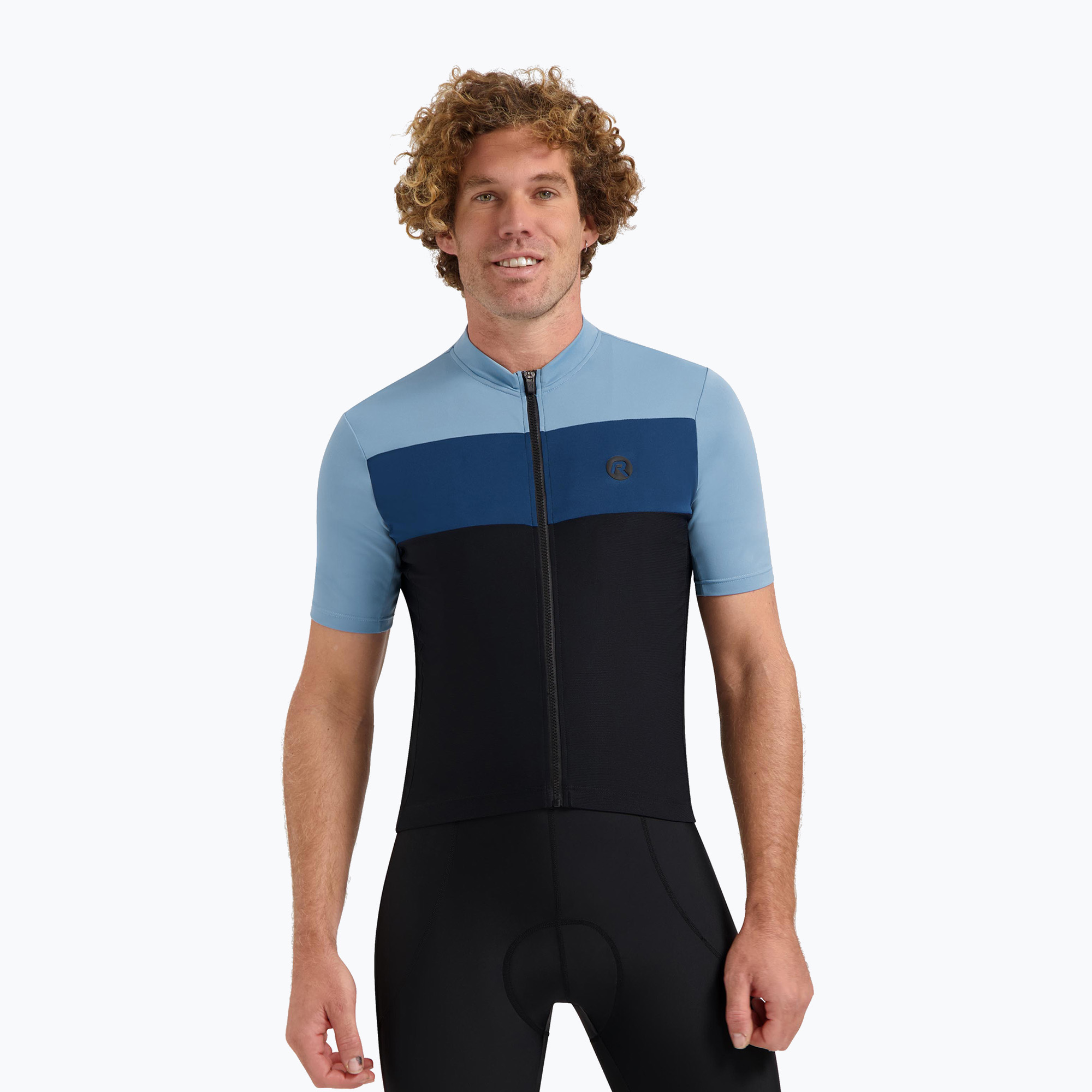 Мъжко колоездачно трико Rogelli Core Block черно / синьо / тъмно синьо