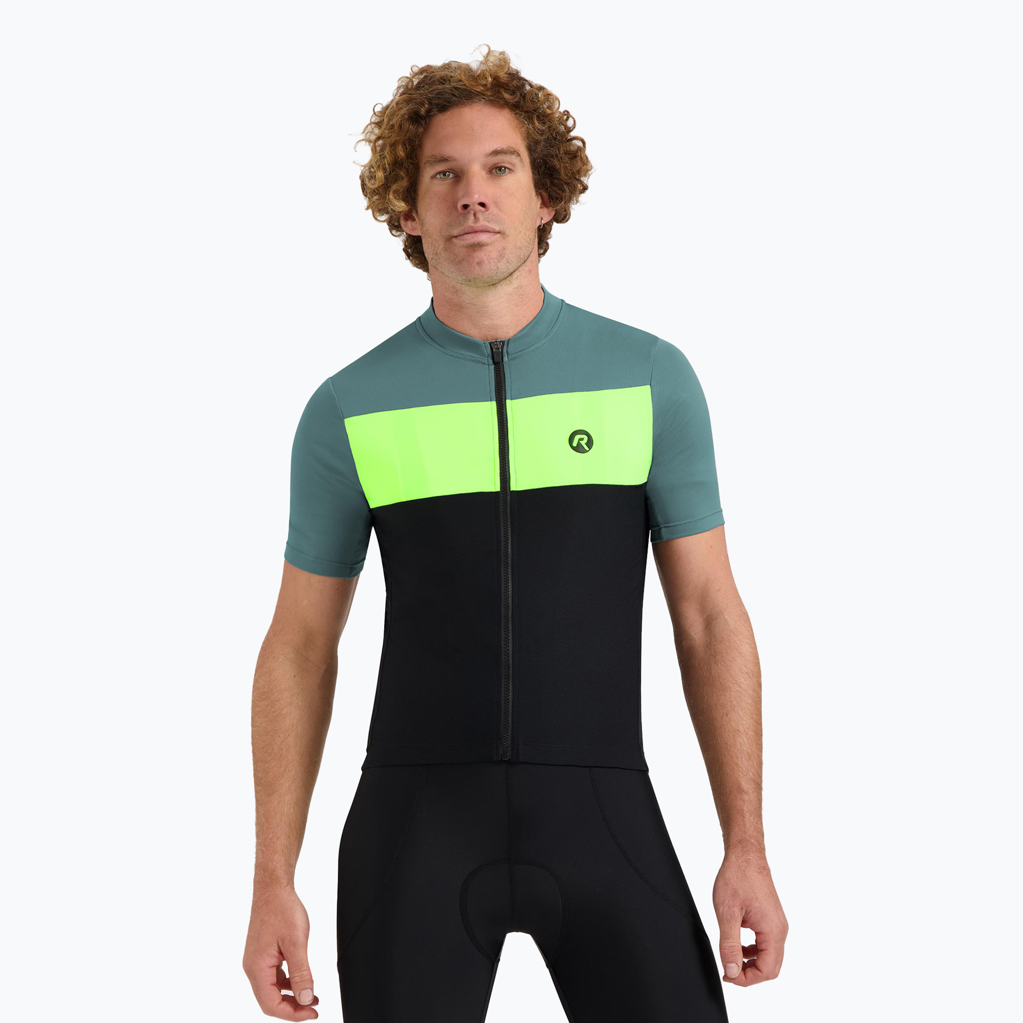 Rogelli Core Block men's cycling jersey black / turquoise / fluor yellow (XL)