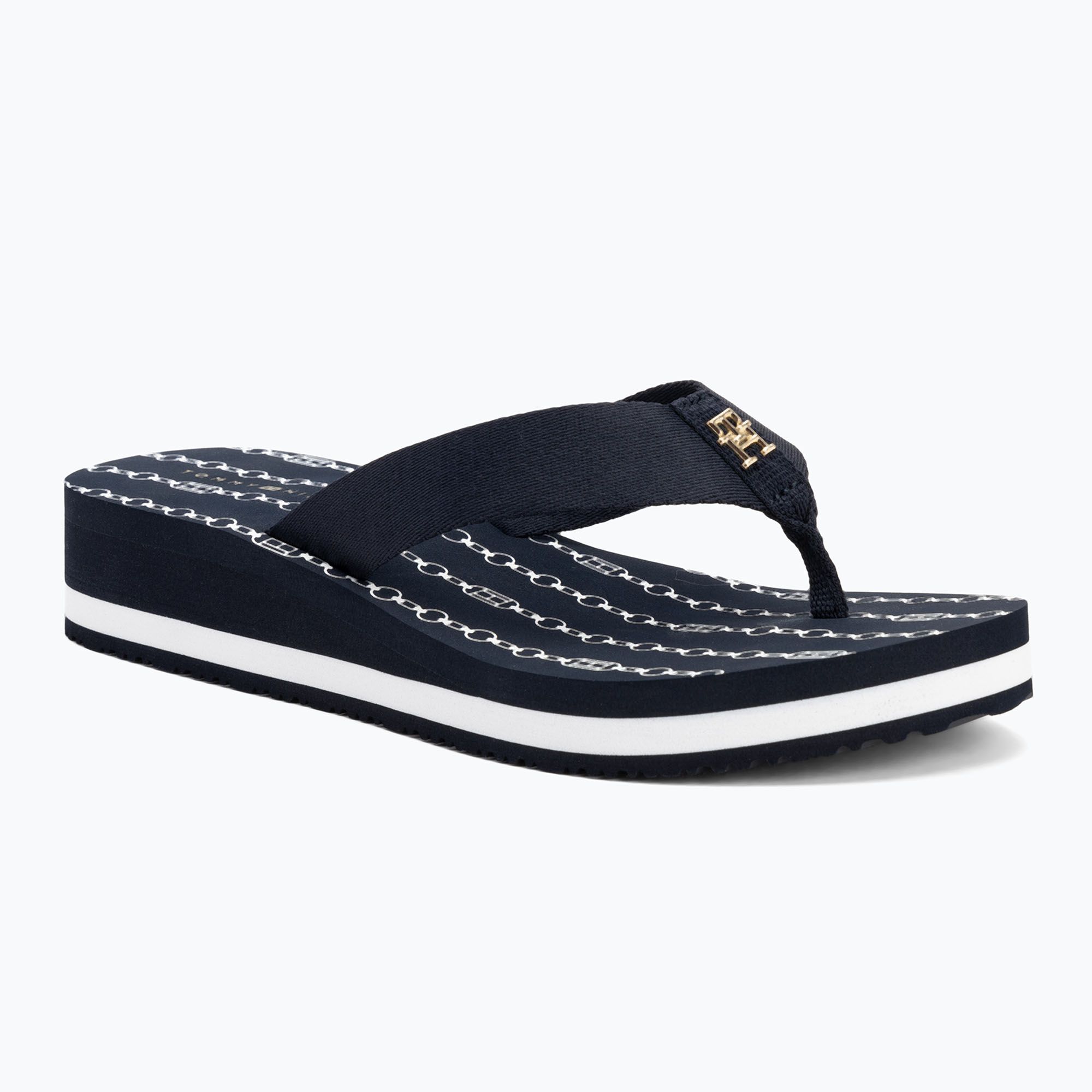 Japonki damskie Tommy Hilfiger Im Th Chainprint Midwedge Sandal space blue 