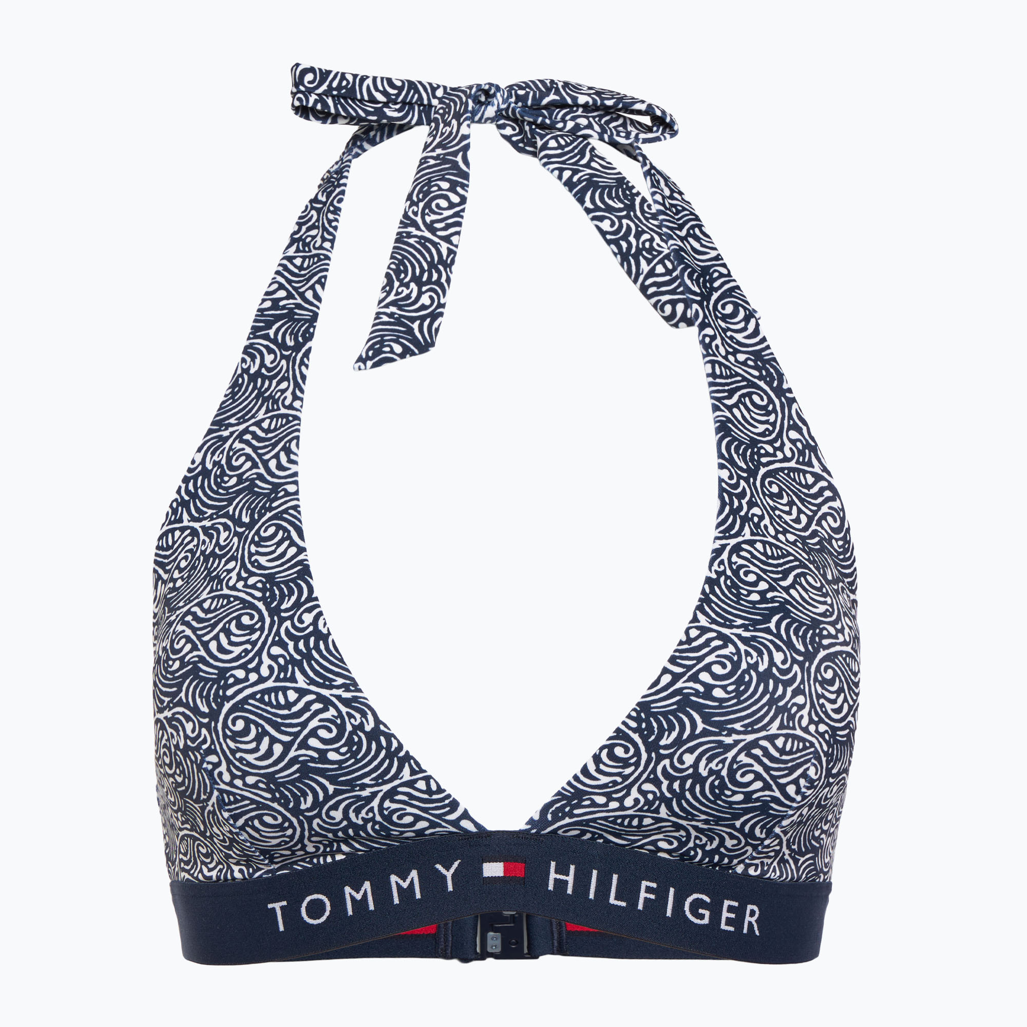 Горнище на бански костюм Tommy Hilfiger Halter Rp Print illustrated wave dark night navy