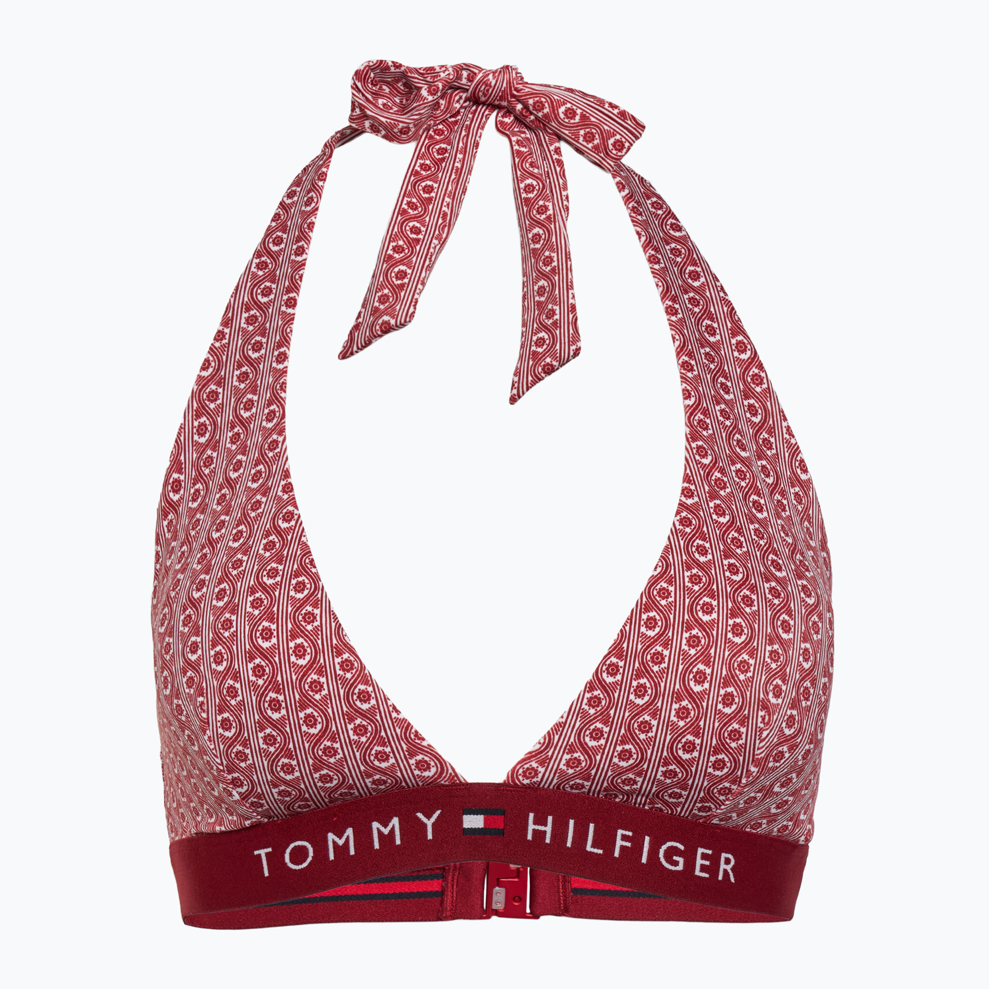Tommy Hilfiger Halter Rp Print top costume da bagno a righe floreali rosso regata (L) (Halter Rp Print UW0UW059450KP)