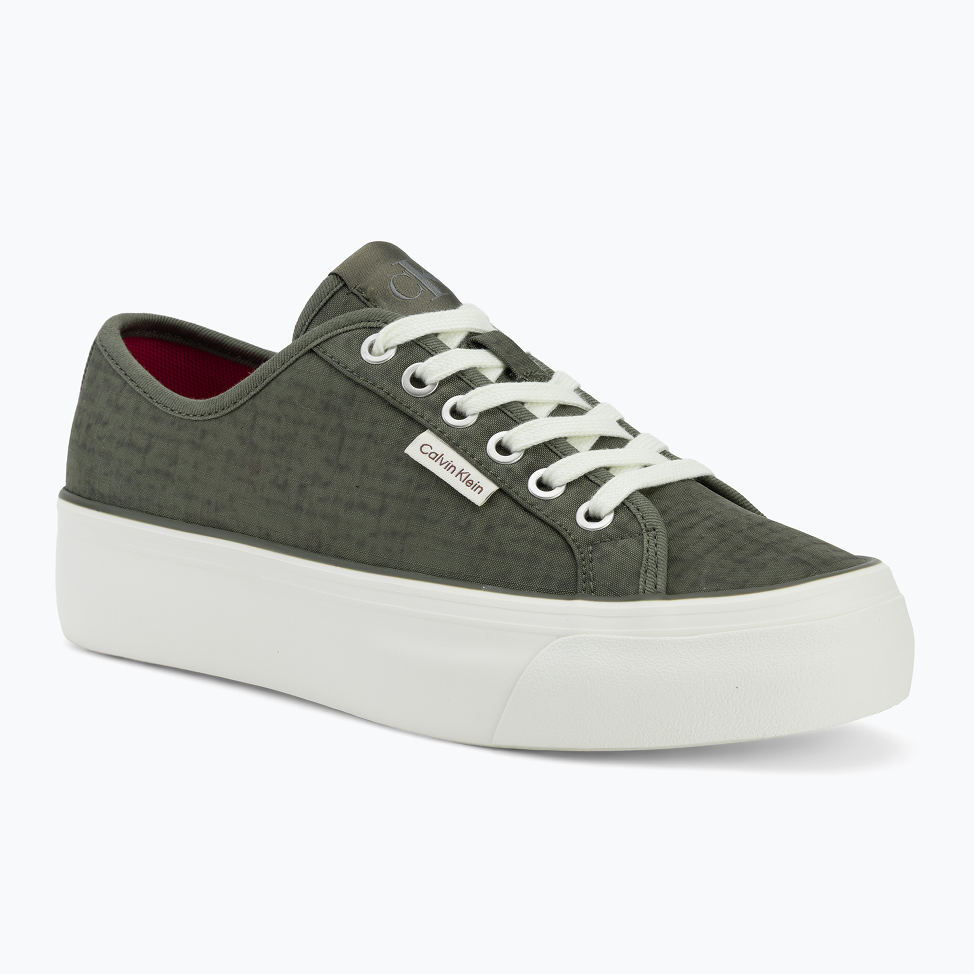 Buty damskie Calvin Klein HW0HW02970 Vulc Flatf Laceup Ripst deep lichen green/pink yarrow 