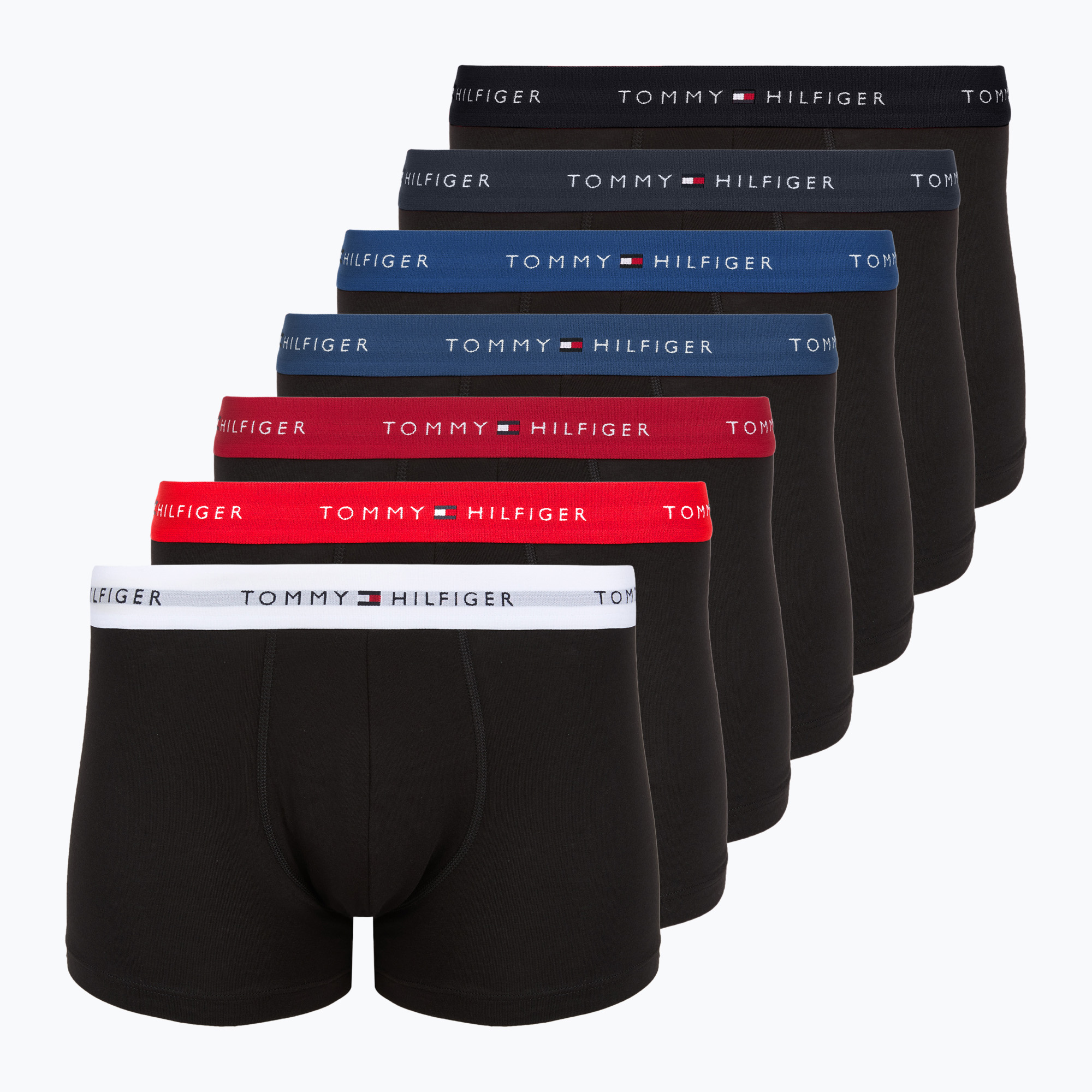 Боксерки Tommy Hilfiger Trunk WB 7 pairs blk/mid red/aegean sea/dsrt sky/blu jeans/f r/wht