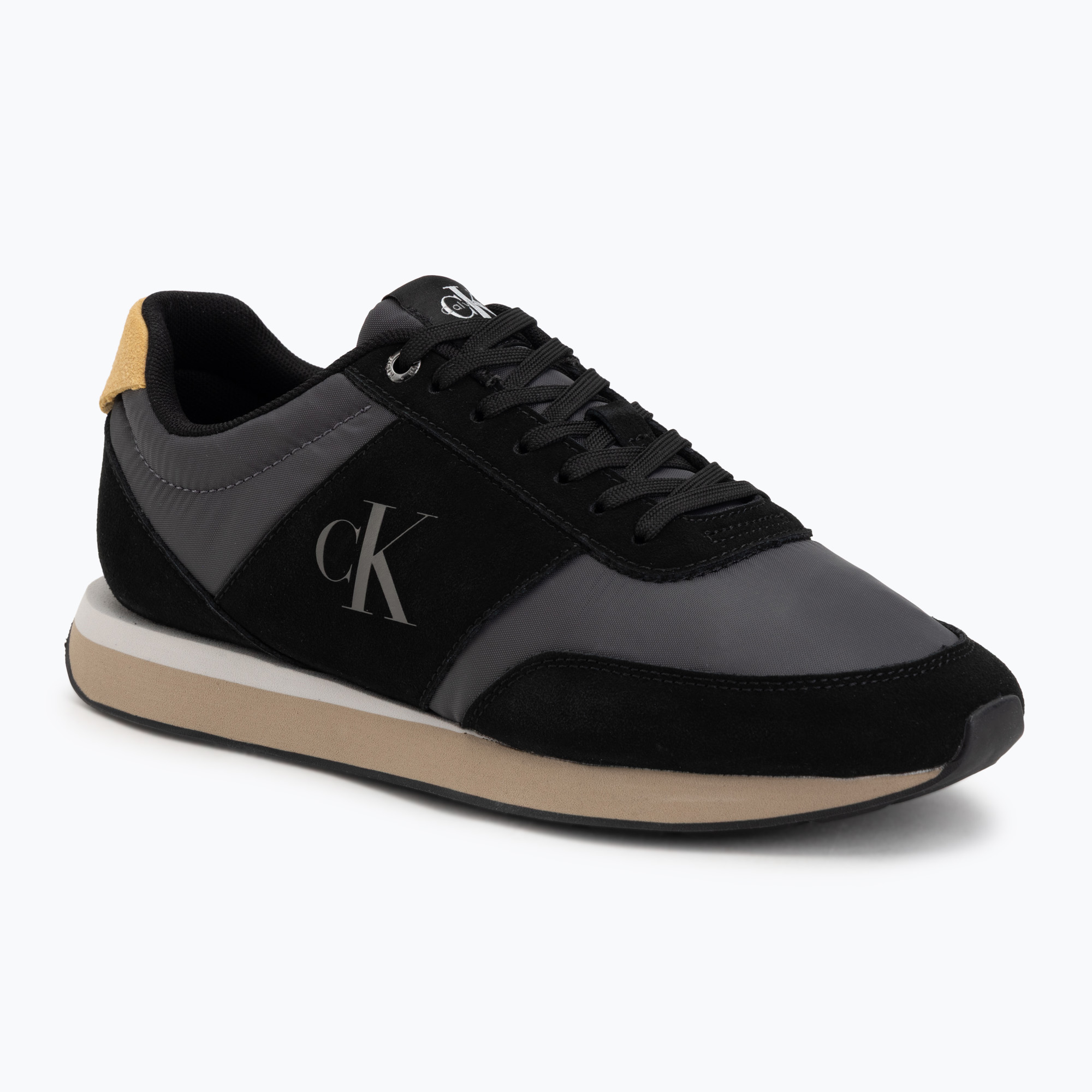 Buty męskie Calvin Klein HM0HM02212 Retro Runner Bans Leather Suede black/iron gate/amber gold 