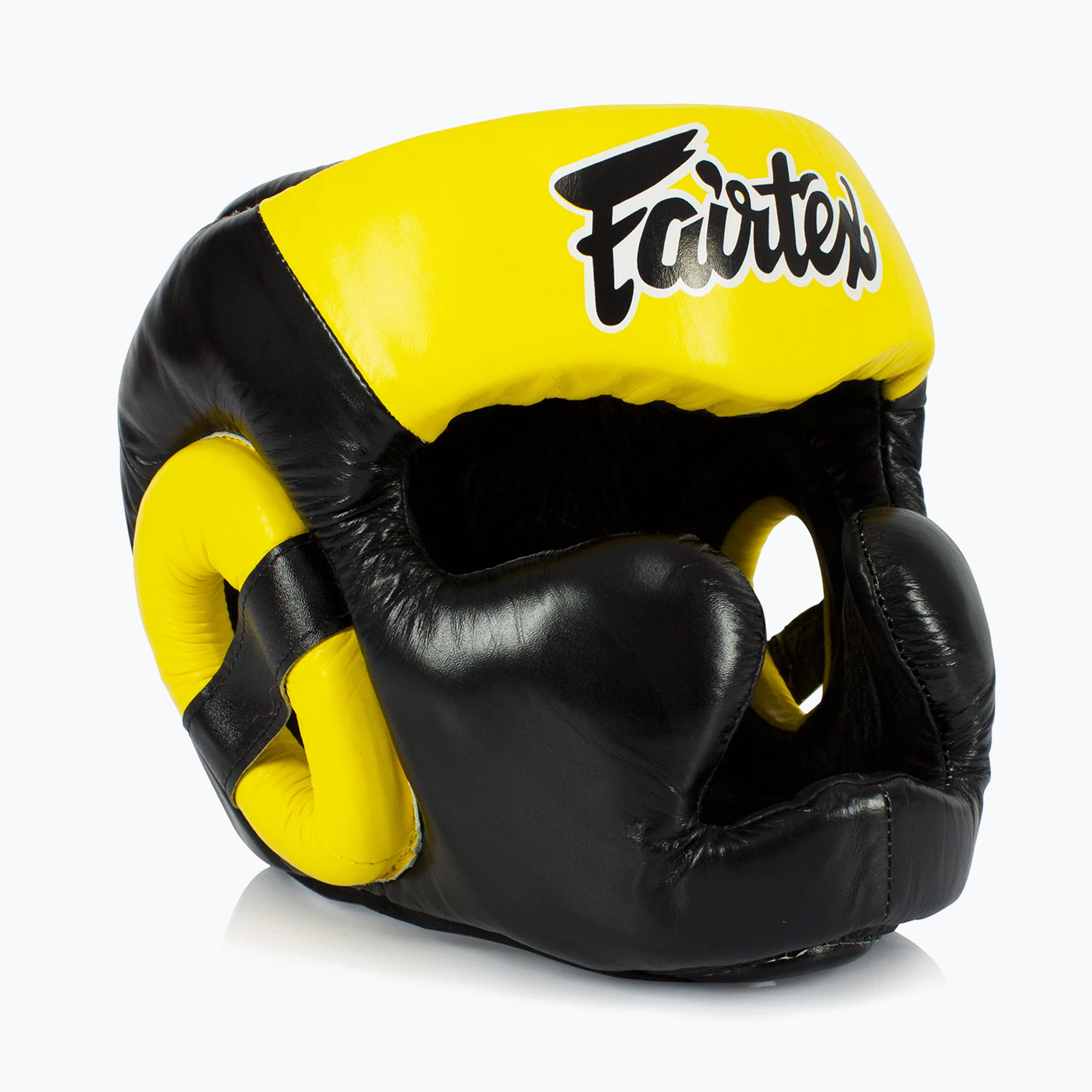 Kask bokserski Fairtex Diagonal Vision Sparring Headguard - Full Head Coverage black/yellow 