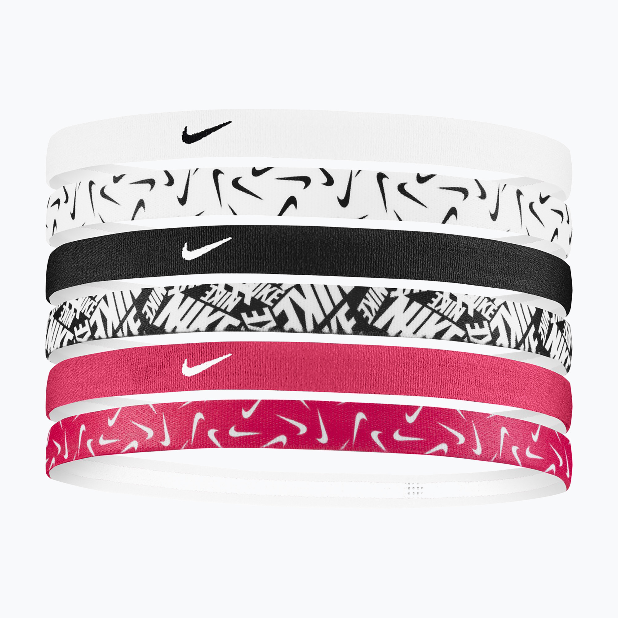 Čelenky Nike s potlačou 6 ks biela/východná ružová/čierna (Headbands Printed N0002545-114)