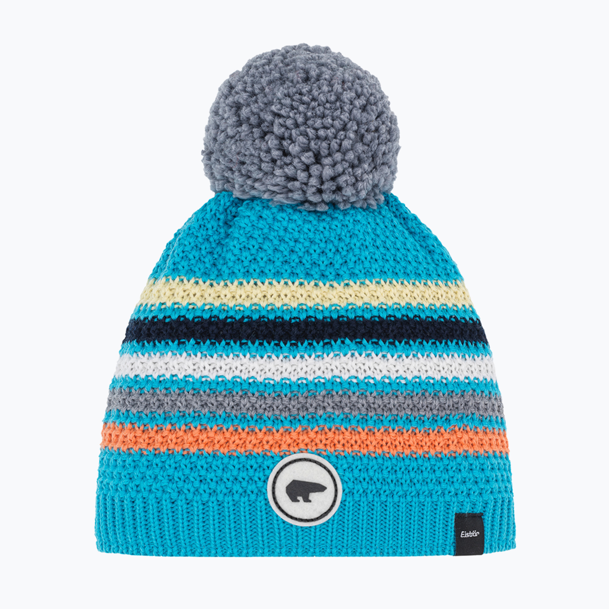 Czapka zimowa dziecięca Eisbar Stan Pompon mugo azure/coralblaze/grey/white 