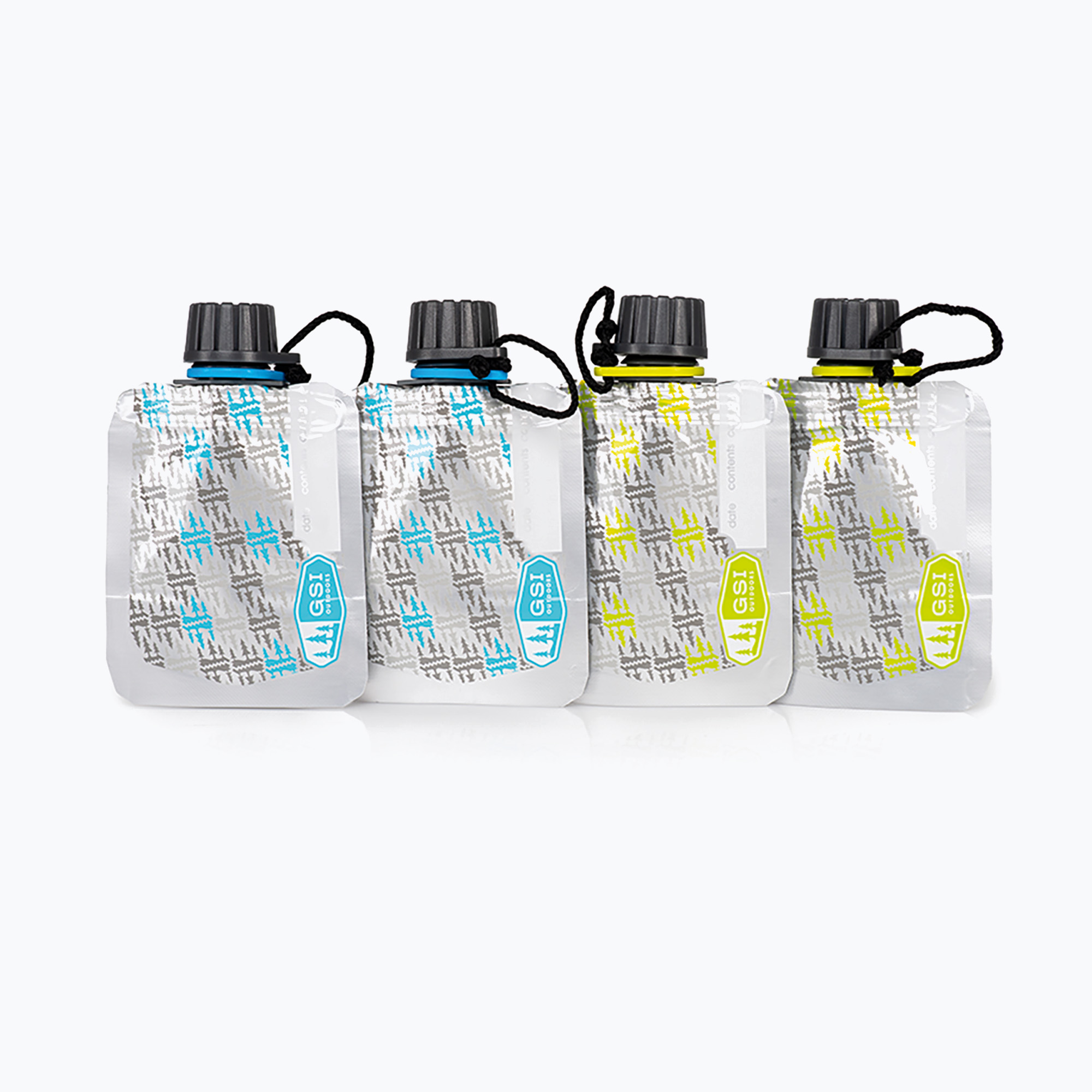Туристически комплект Gsi Outdoors Soft Sided Condiment Bottle Set 2 Fl. Oz. 4 pcs silver/black/yellow/blue
