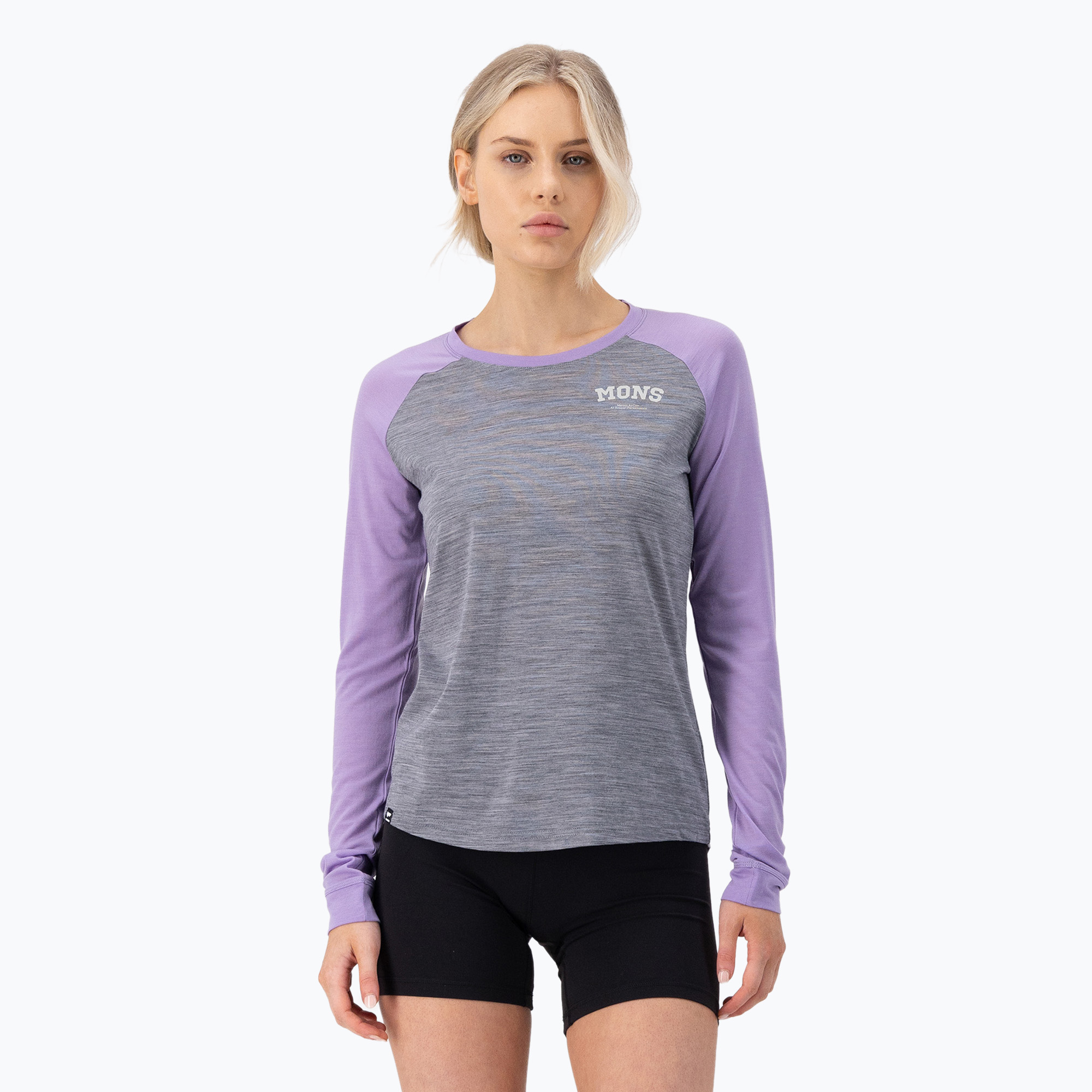 Bluză termică damă Mons Royale Icon Raglan grey heather/ lupin