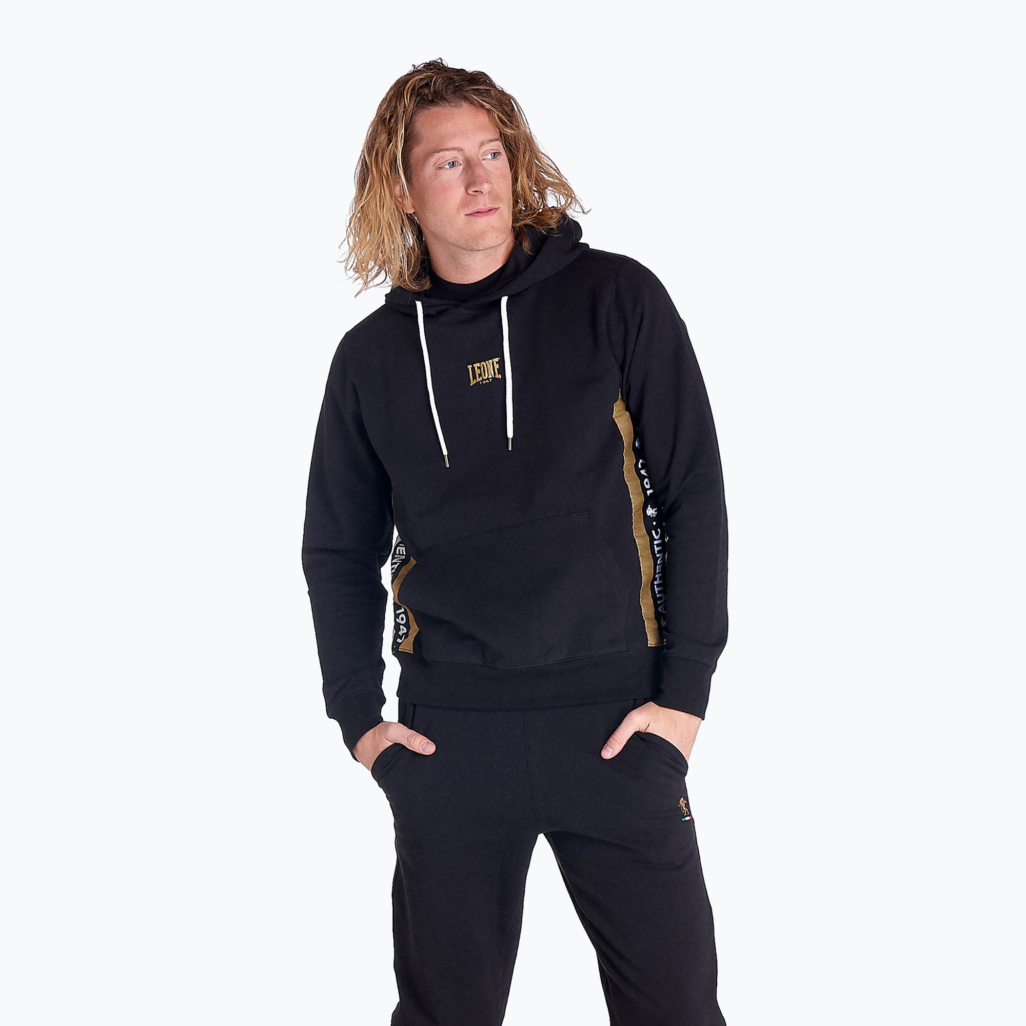Felpa con cappuccio da uomo LEONE 1947 Gold nero (M) (Gold Hoody M4082)